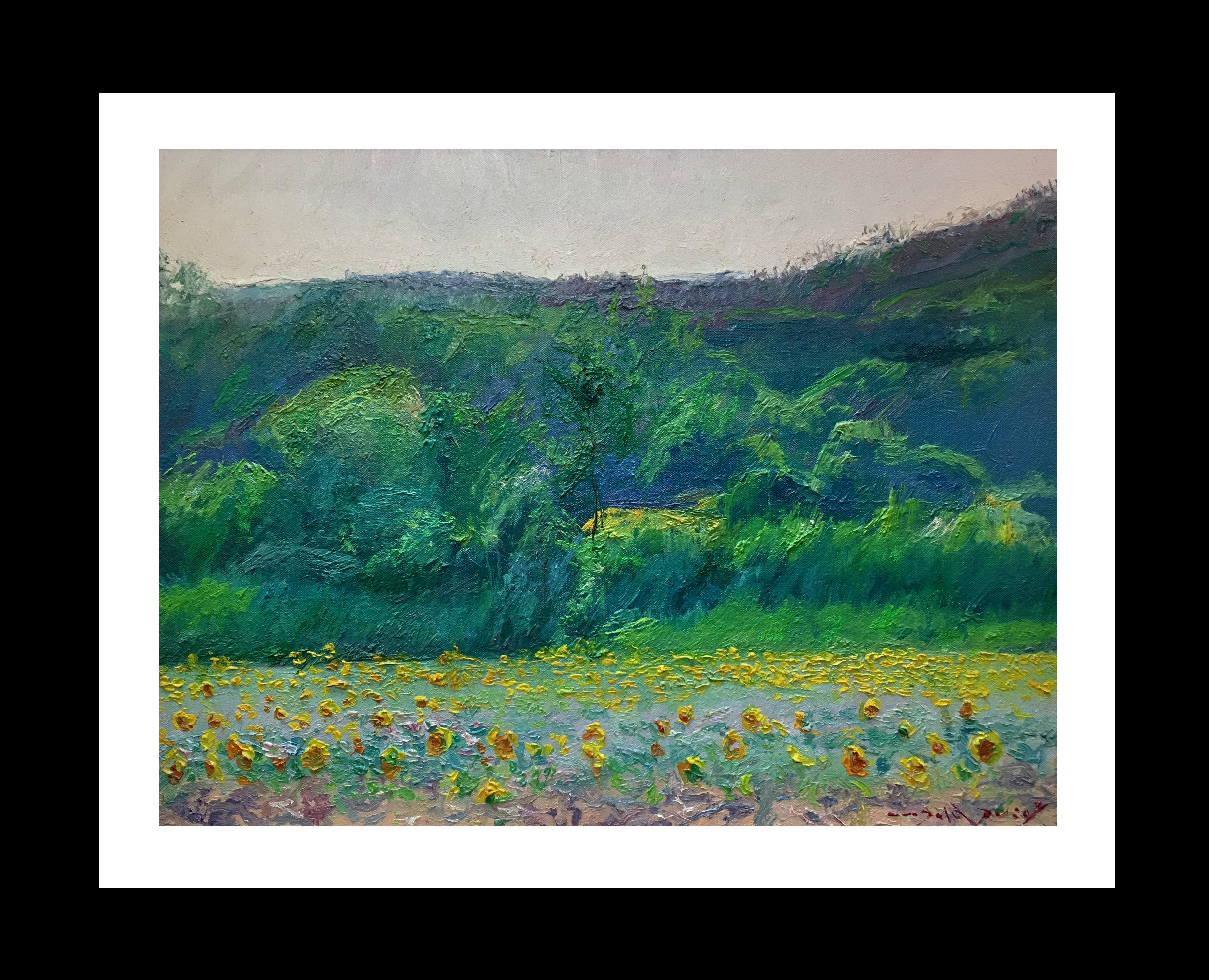 Joan SOLA PUIG Landscape Painting - Sola Puig, 13 Green Landscape and Trees oil canvas painting