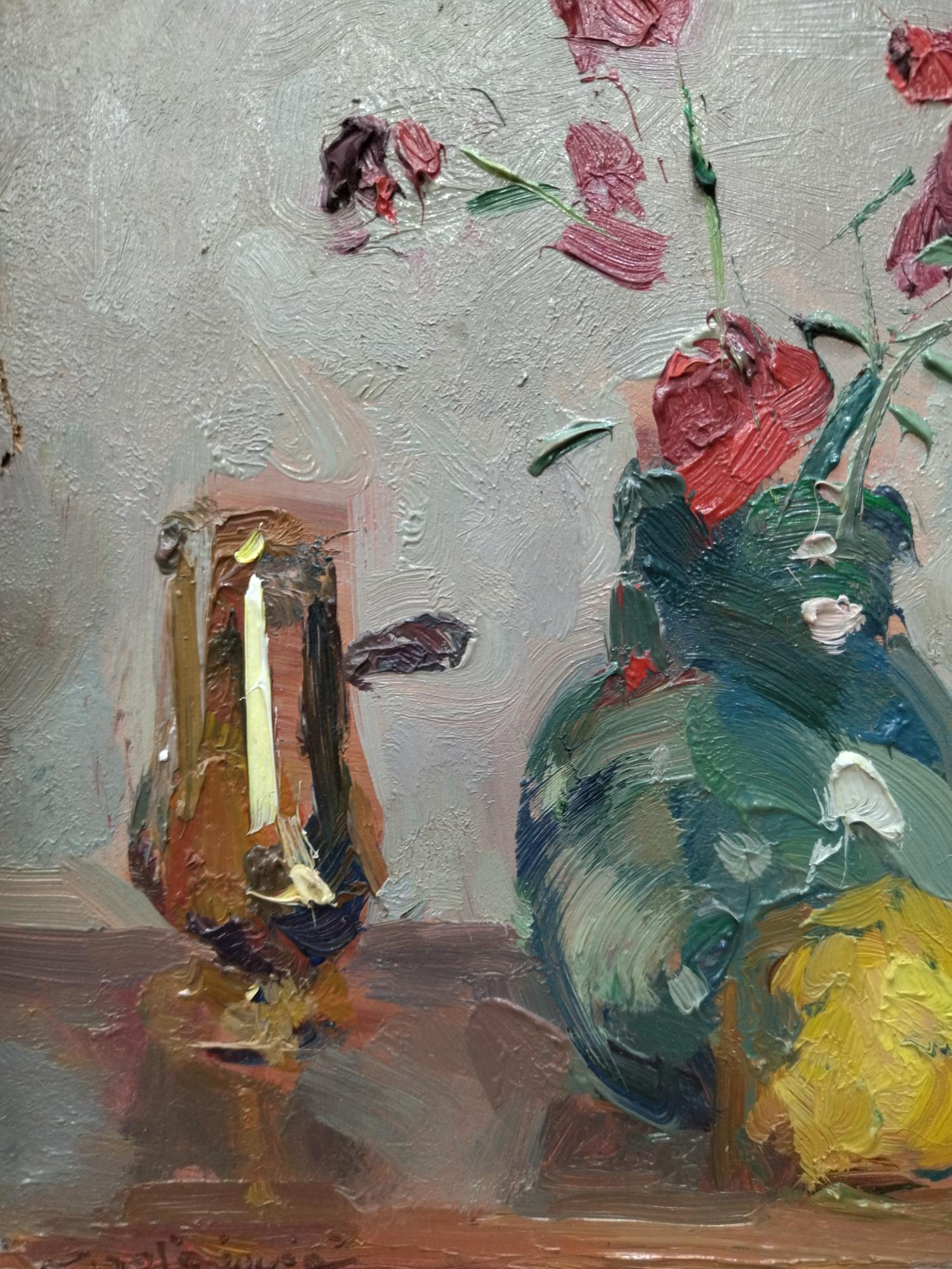 SOLA PUIG Roses and Lemons original impressionist acrylic painting - Painting by Joan SOLA PUIG