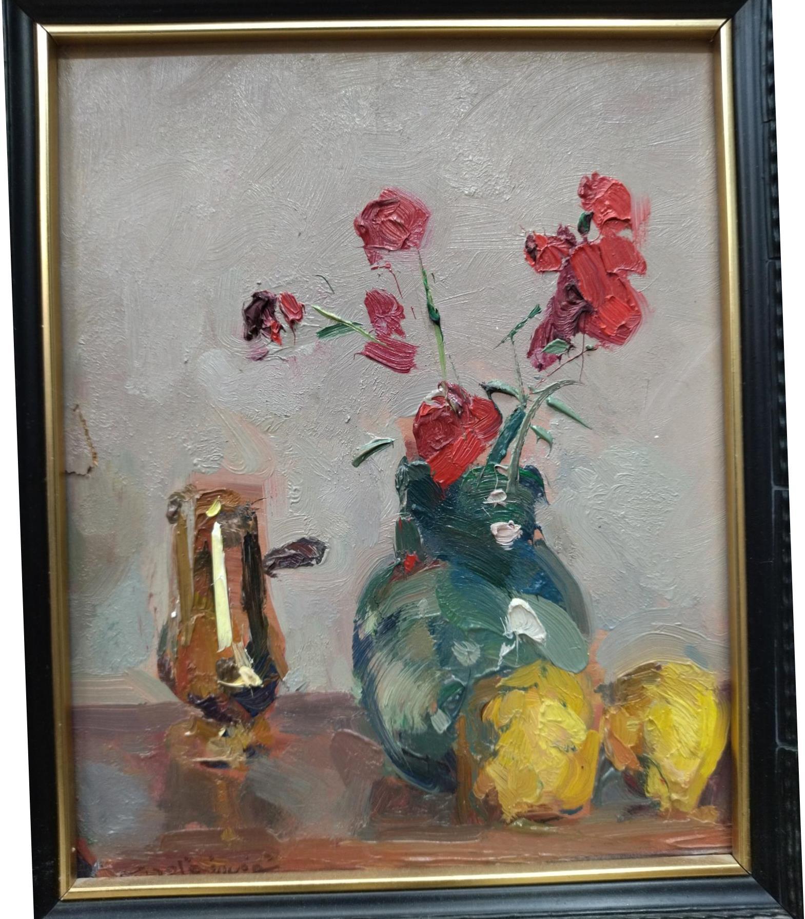 SOLA PUIG Roses and Lemons original impressionist acrylic painting For Sale 1