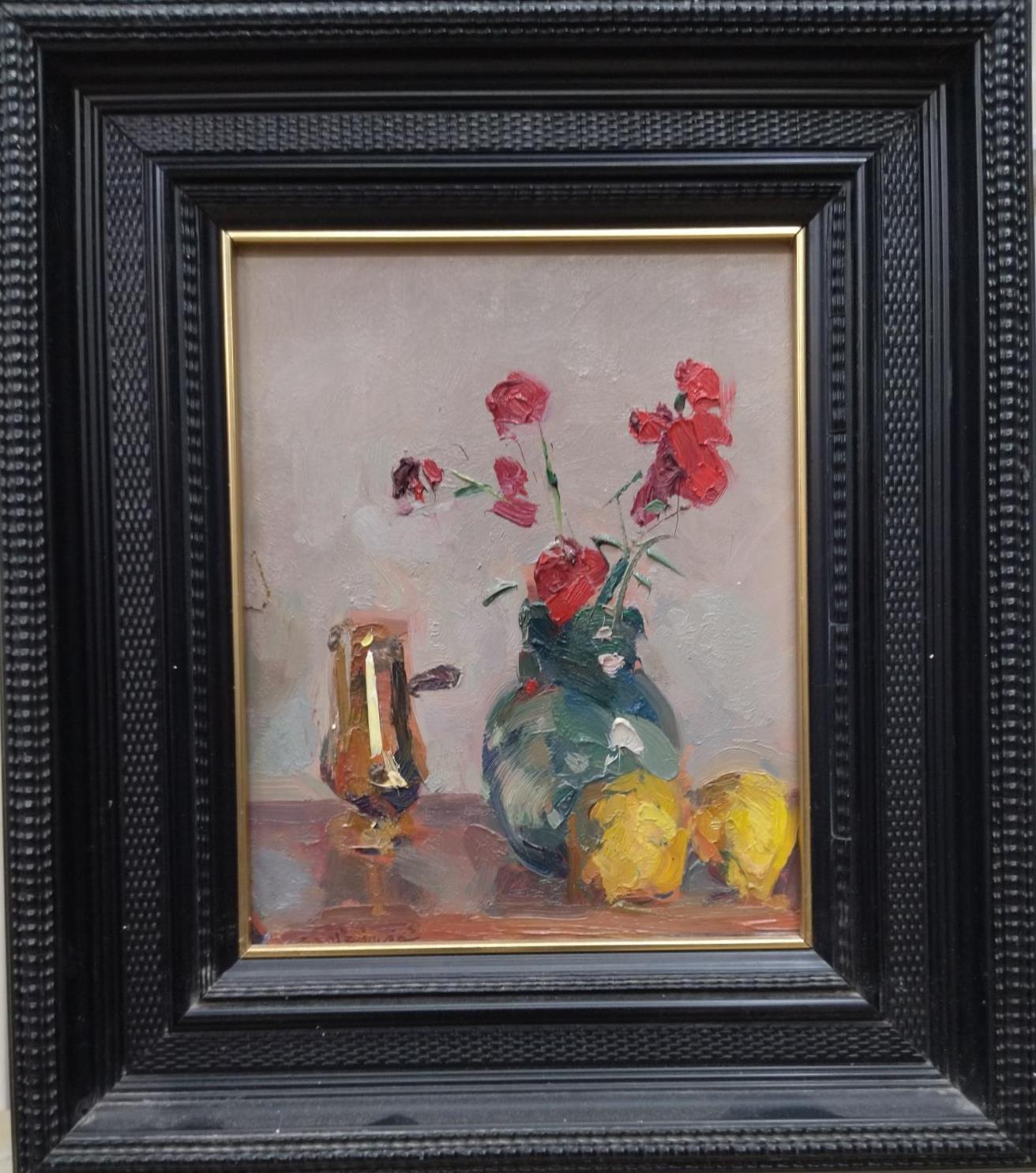 Joan SOLA PUIG Still-Life Painting - SOLA PUIG Roses and Lemons original impressionist acrylic painting