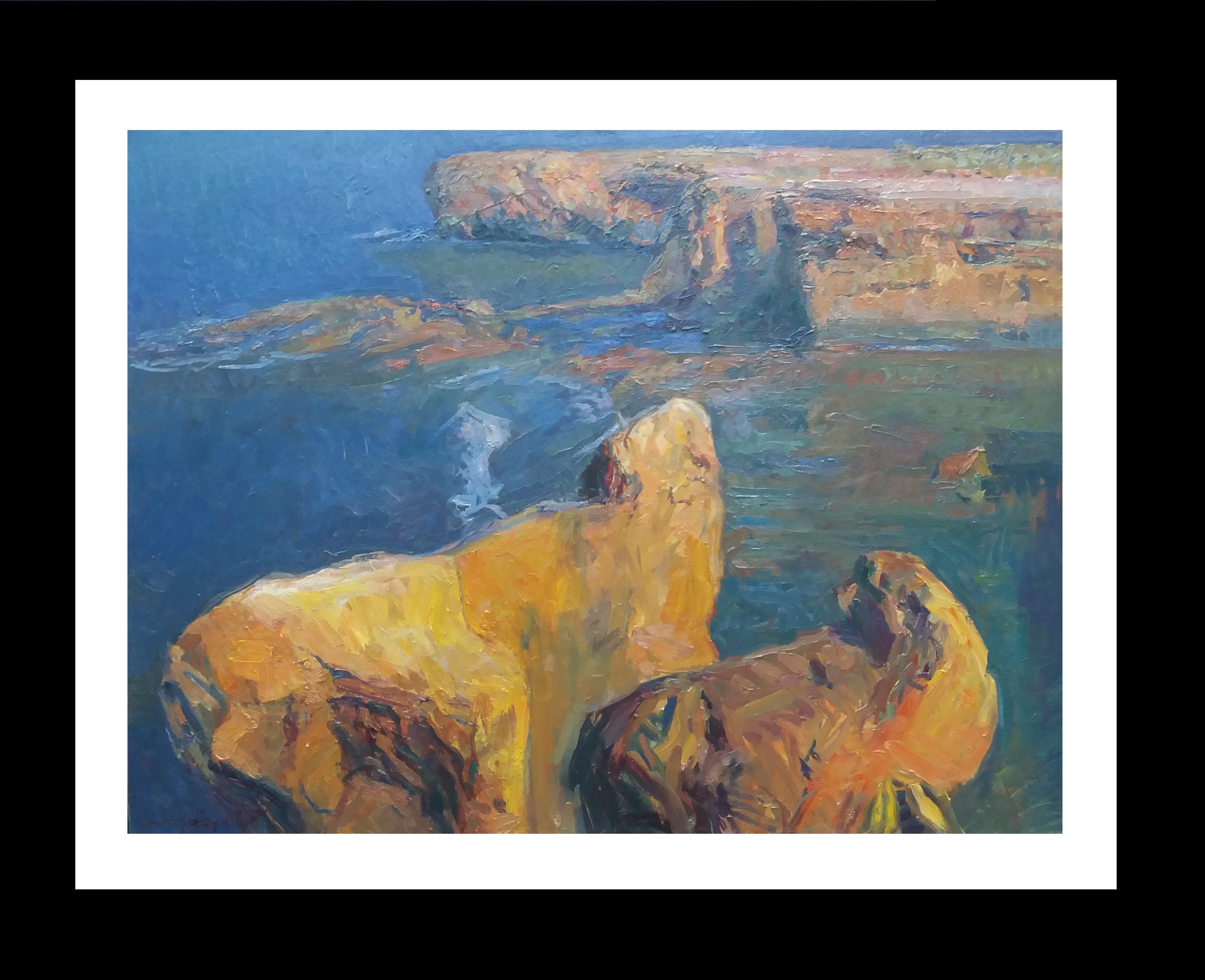 Joan SOLA PUIG Landscape Painting - Sola Puig   Rocks in the Sea original impressionist acrylic painting