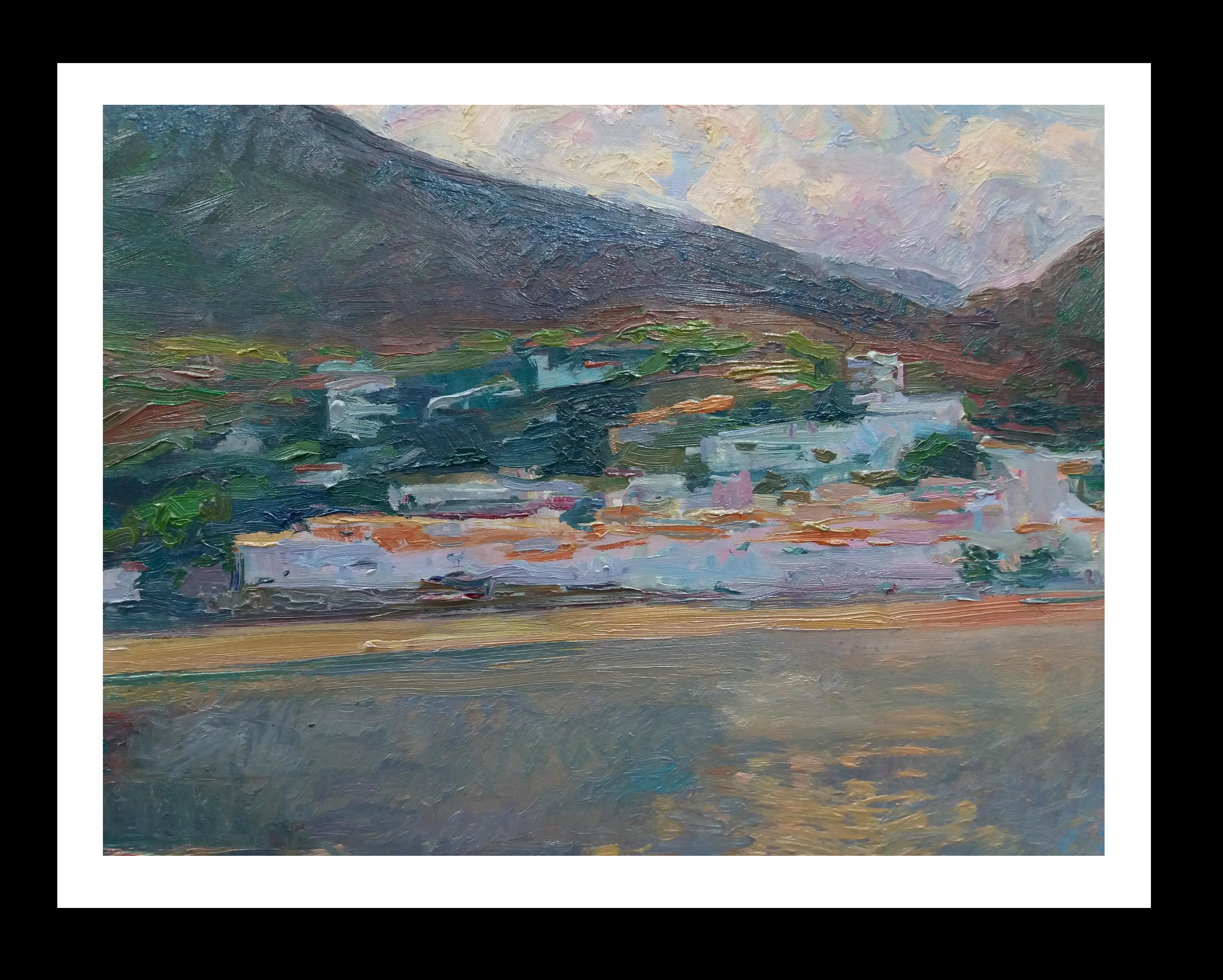 Joan SOLA PUIG Landscape Painting - Sola Puig   Coast  Marina original impressionist acrylic painting