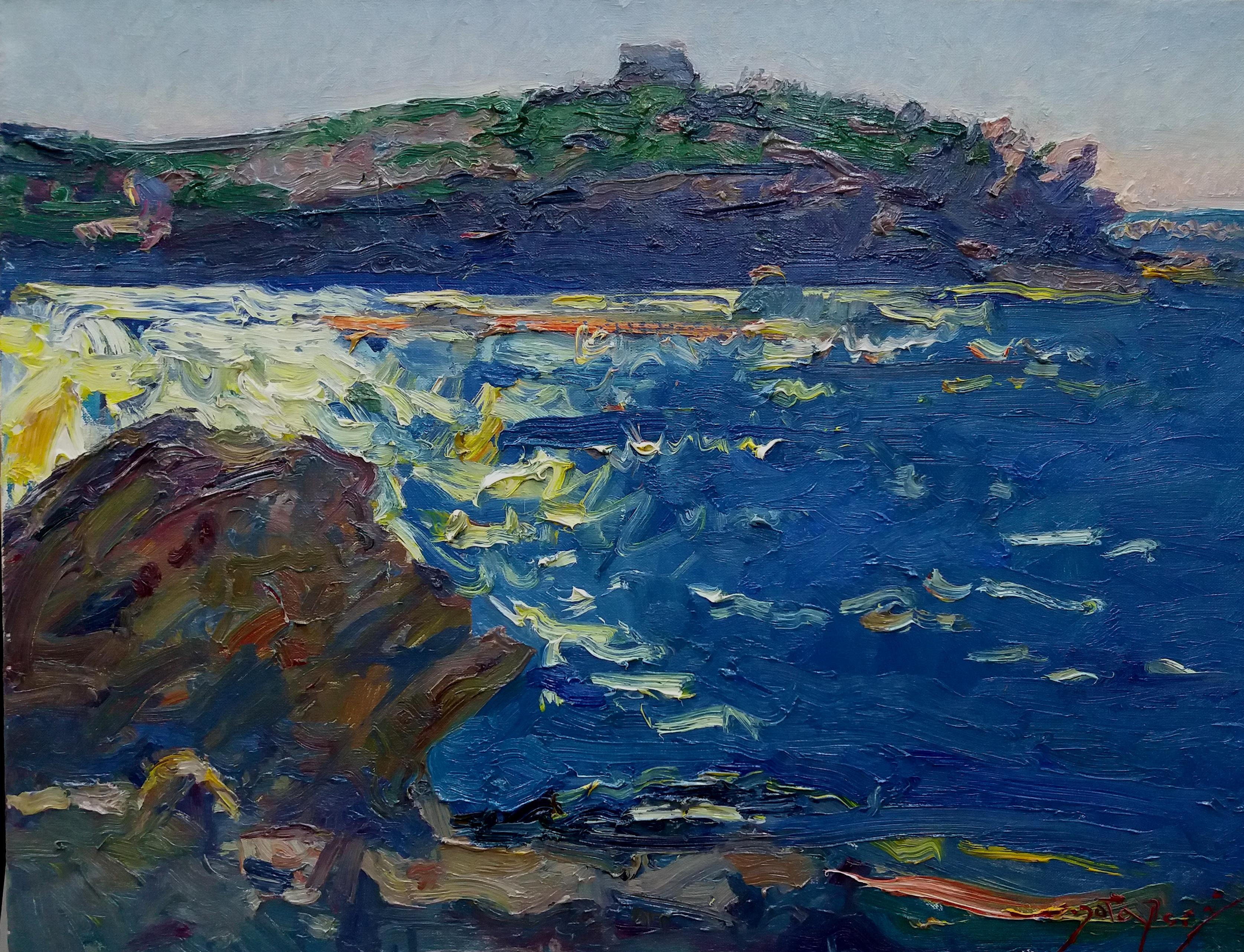 Sola Puig  Marine  Coast  Blue. original impressionist acrylic - Painting by Joan SOLA PUIG