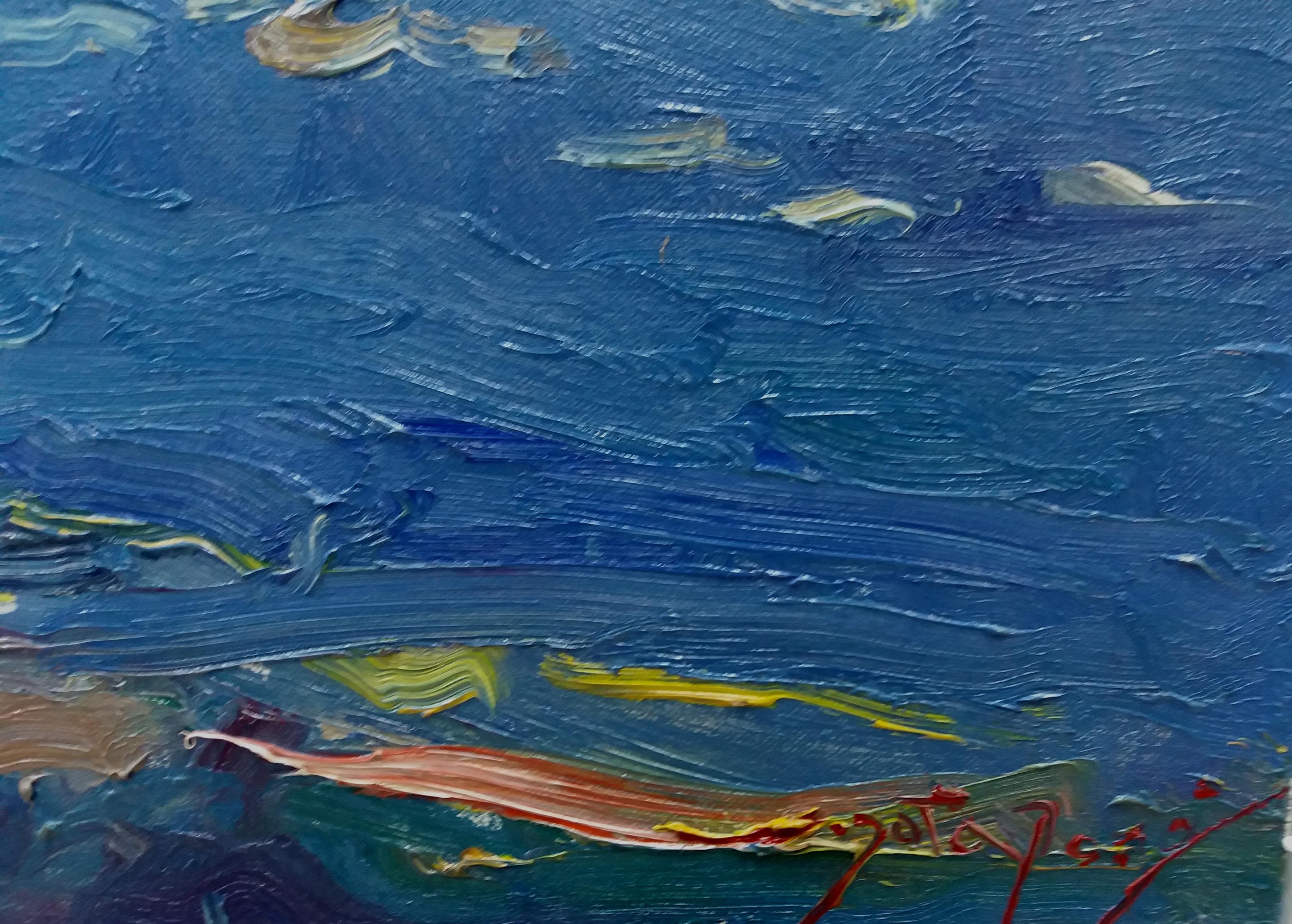 Sola Puig  Marine  Coast  Blue. original impressionist acrylic - Impressionist Painting by Joan SOLA PUIG