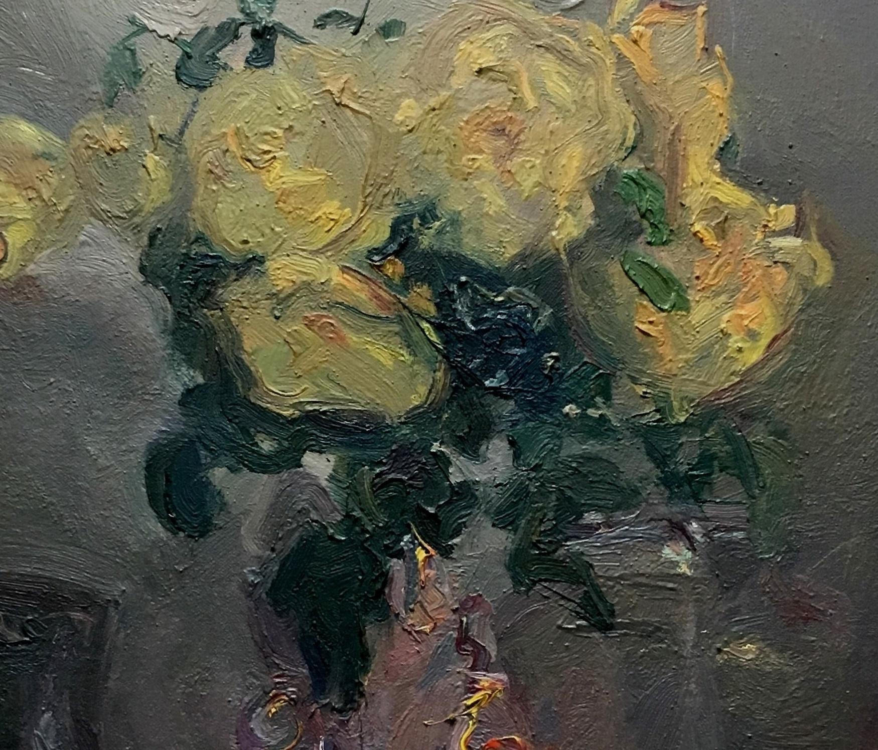 Sola Puig   Still-life Jug of Flowers. original impressionist  canvas Vertical - Painting by Joan SOLA PUIG