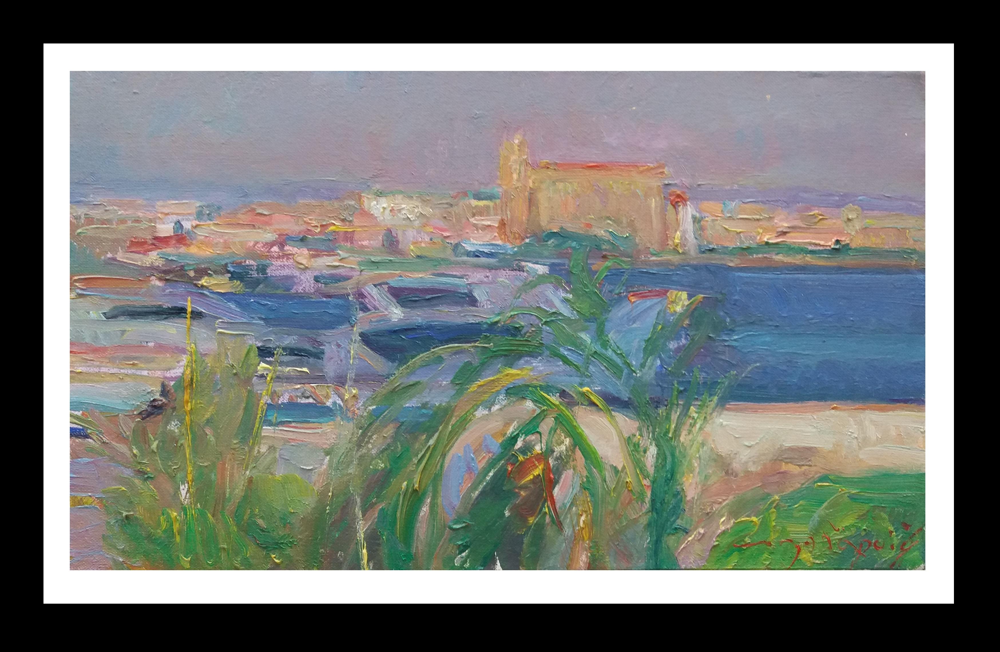 Joan SOLA PUIG Landscape Painting - Sola Puig  Palma Mallorca  Bay original impressionist acrylic painting