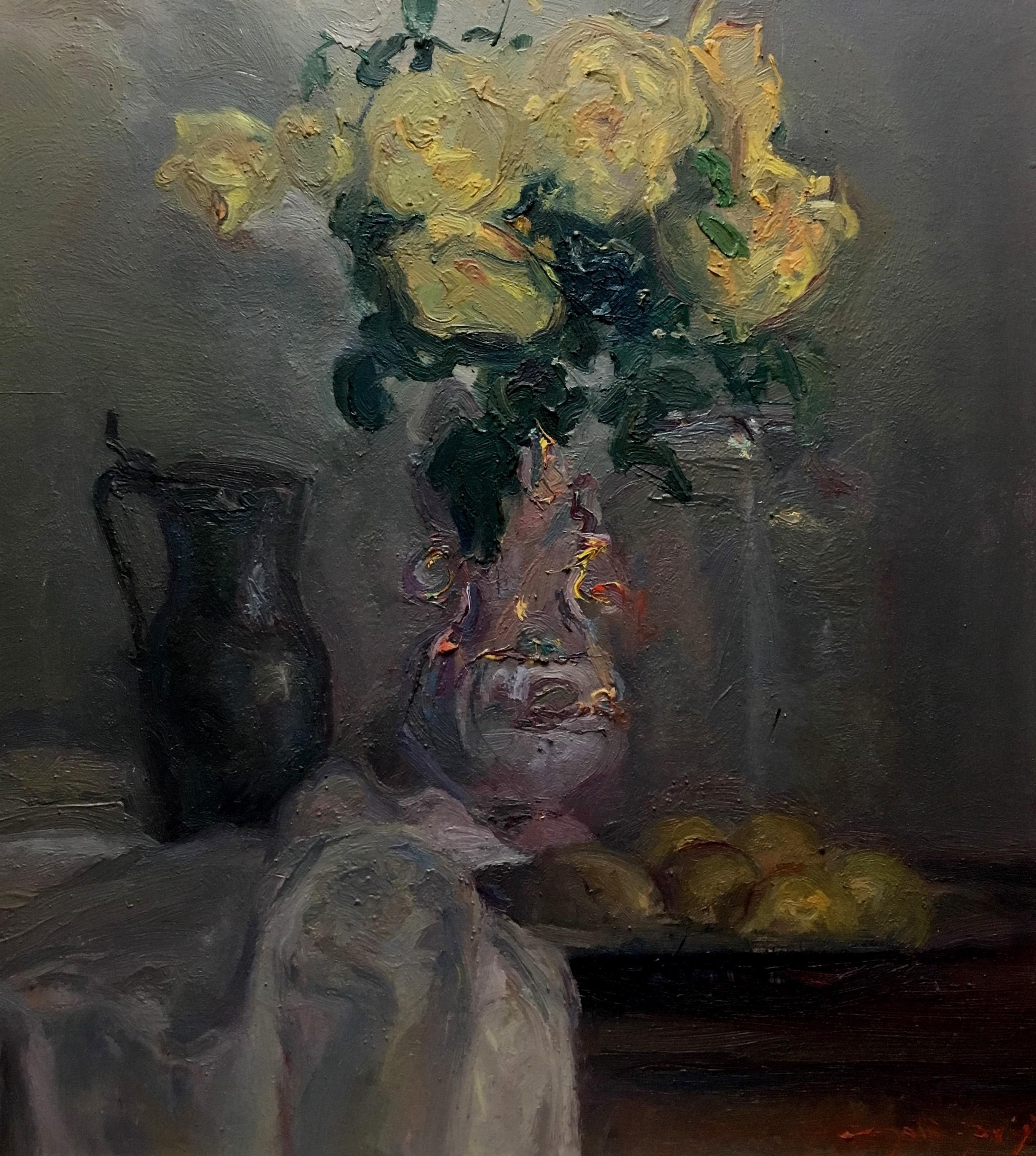 Sola Puig 13  Natura morta  Fiori. originale impressionista  tela Verticale - Painting di Joan SOLA PUIG