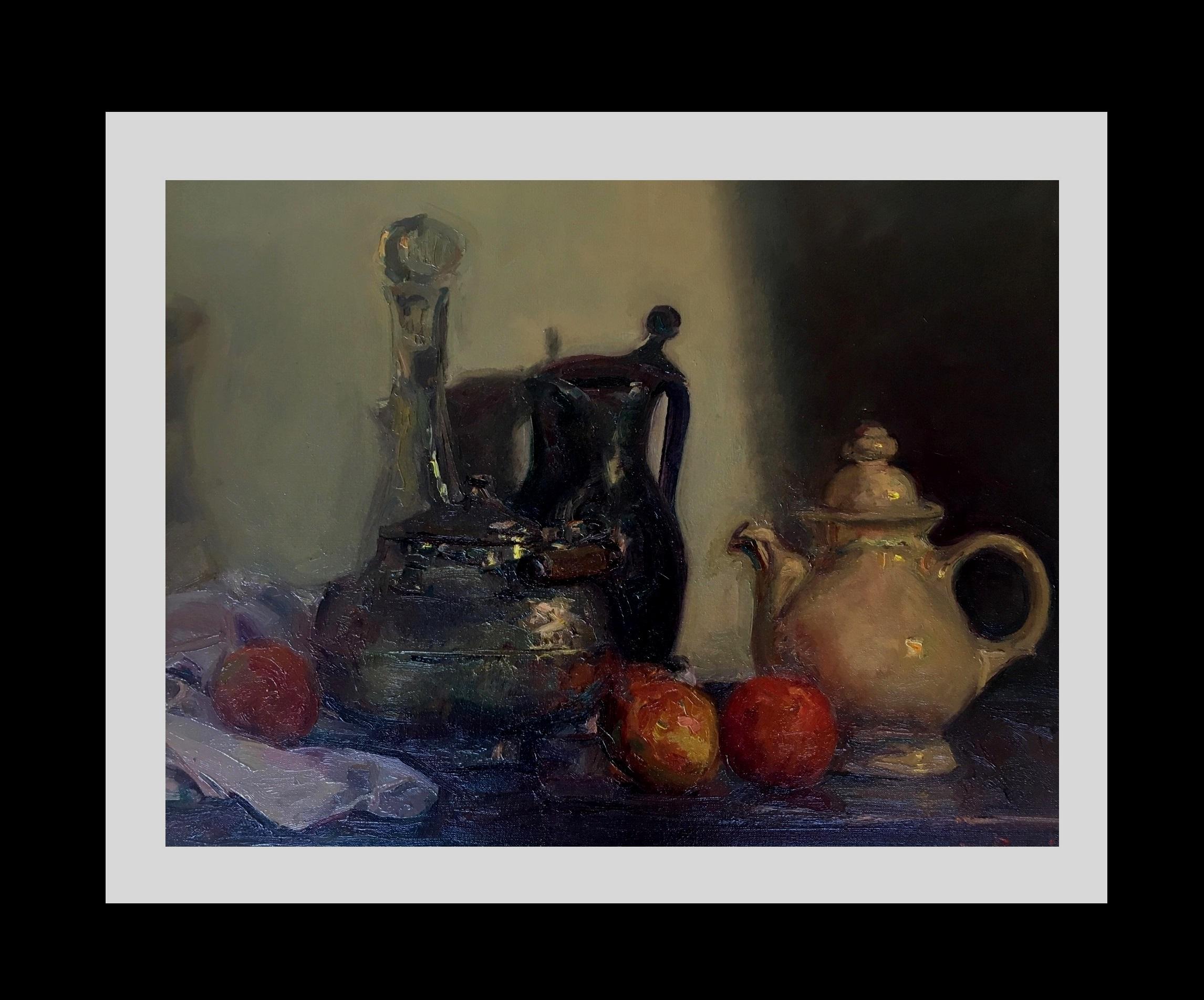 Joan SOLA PUIG Still-Life Painting – Sola Puig   Stillleben Truit and Jars, original impressionistische Ölgemälde 