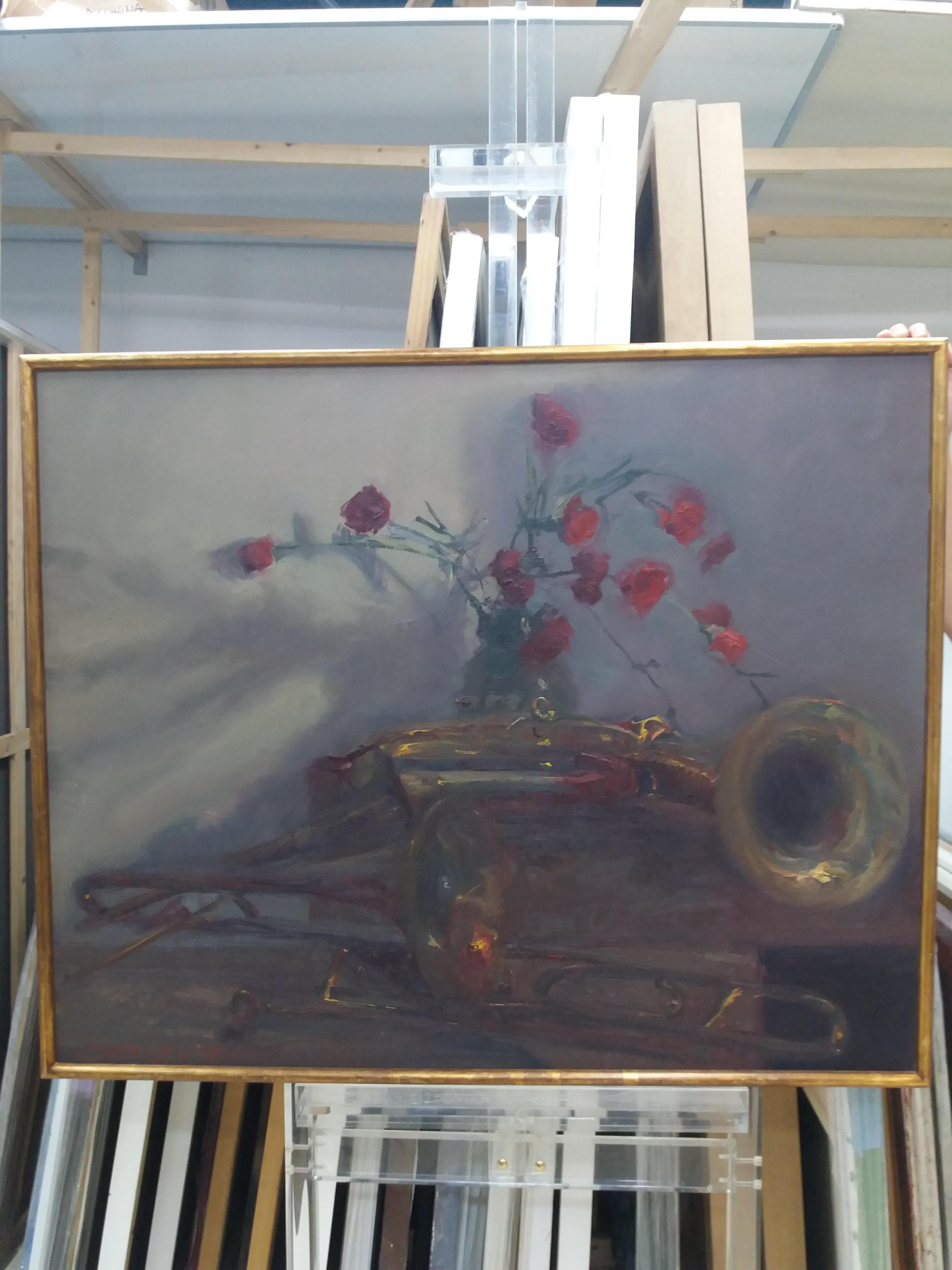 Sola Puig   Trumpets and Carnations - Peinture acrylique impressionniste originale - Impressionnisme Painting par Joan SOLA PUIG