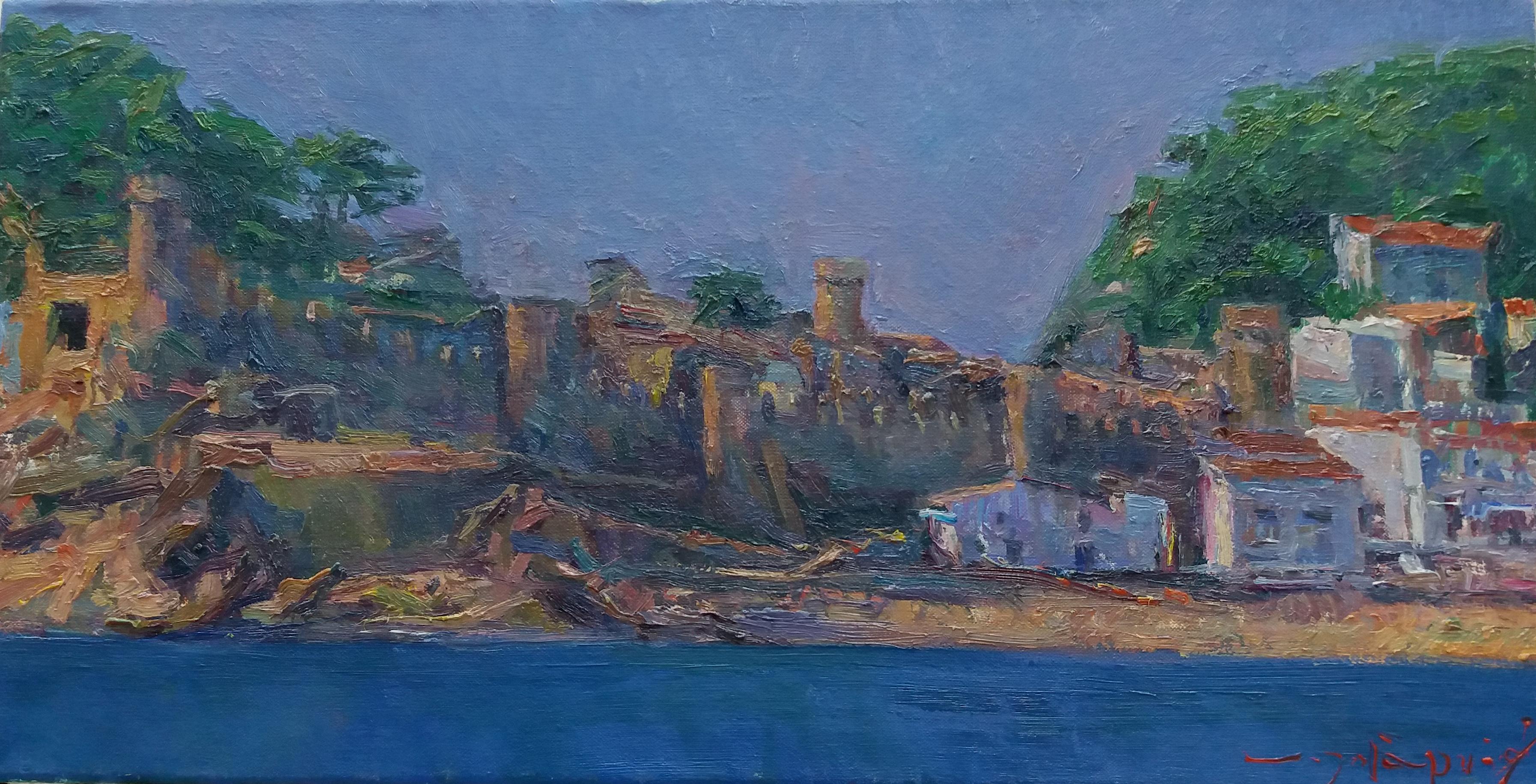 Sola Puig 16 Côte  Marine the Tower, peinture à l'acrylique impressionniste originale - Painting de Joan SOLA PUIG