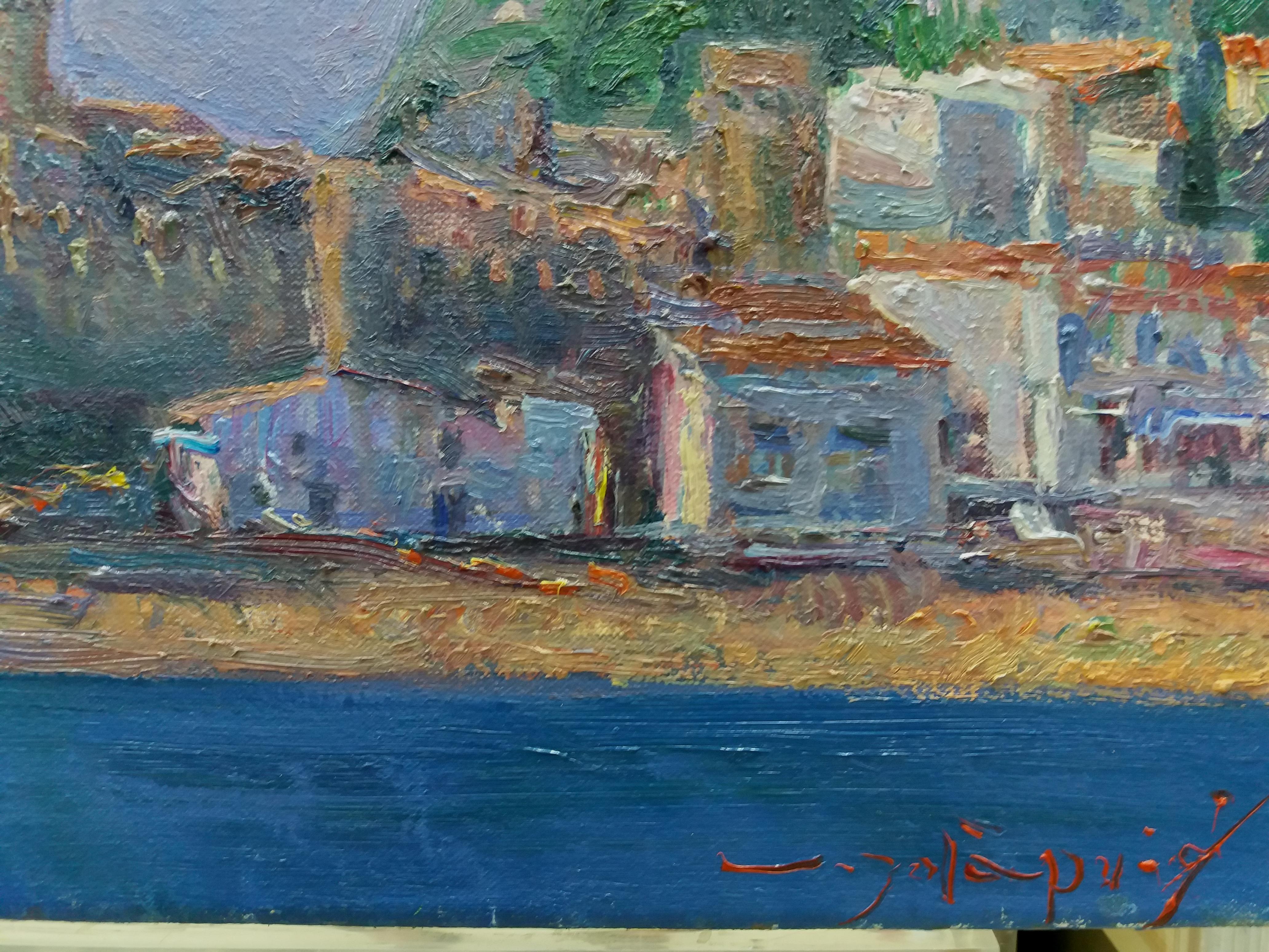  der Turm original impressionistisches Acrylgemälde. 
SOLÁ PUIG malt auf eine natürliche Art und Weise, die die alten Meister widerspiegelt, indem er die Farben, die Luft, den Geruch und den reinen Duft seiner Umgebung in sich aufnimmt. Er bringt