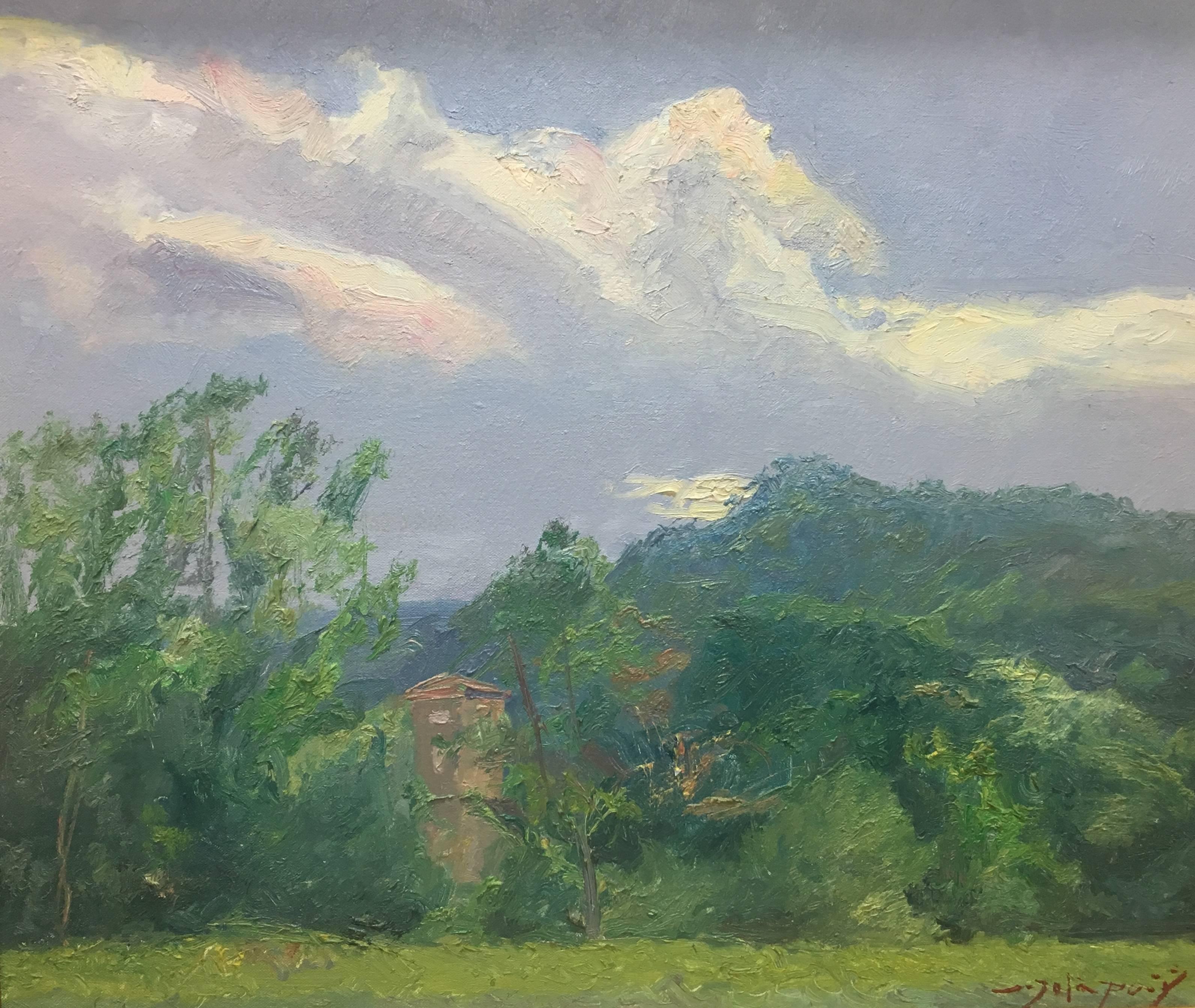  Sola Puig    Landscape  Green  Original impressionist oil canvas painting - Impressionist Painting by Joan SOLA PUIG
