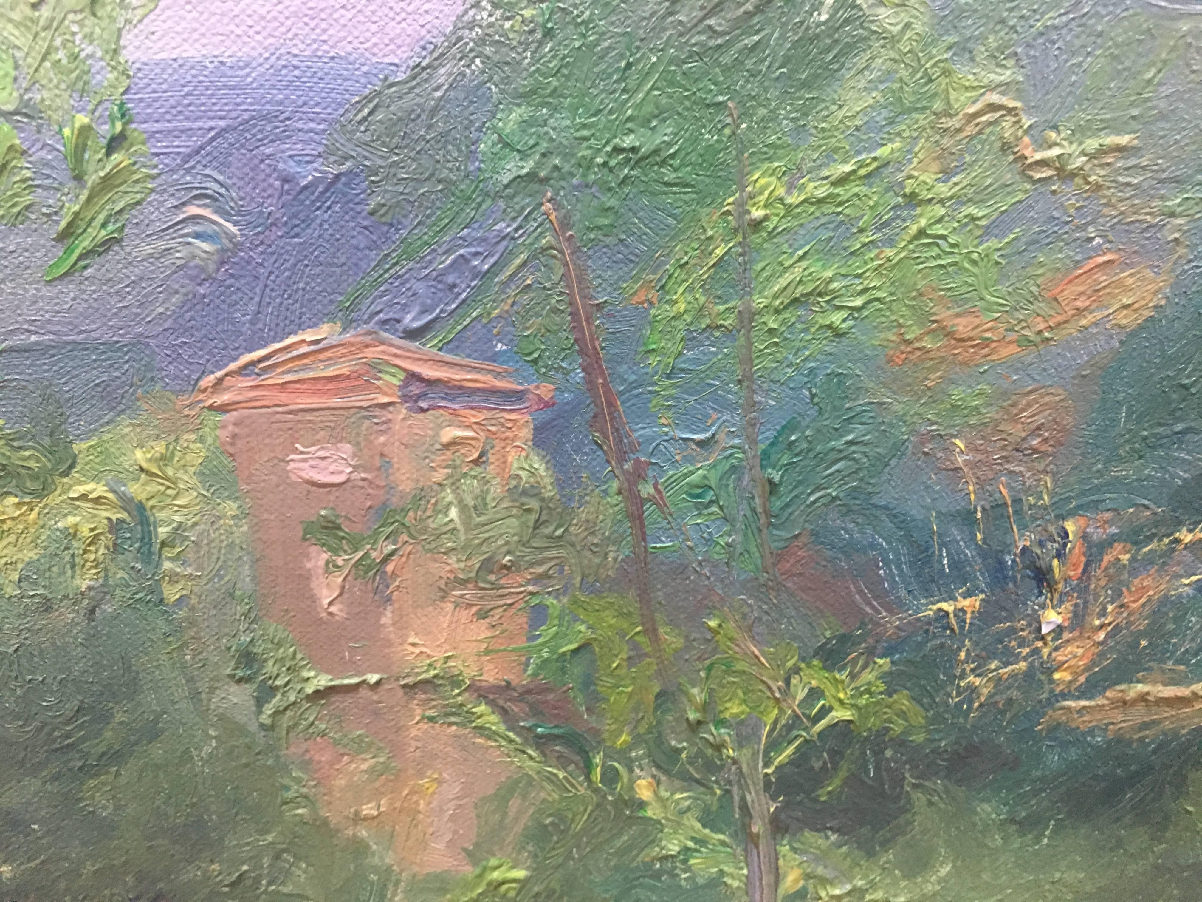  Sola Puig    Landscape  Green  Original impressionist oil canvas painting For Sale 2