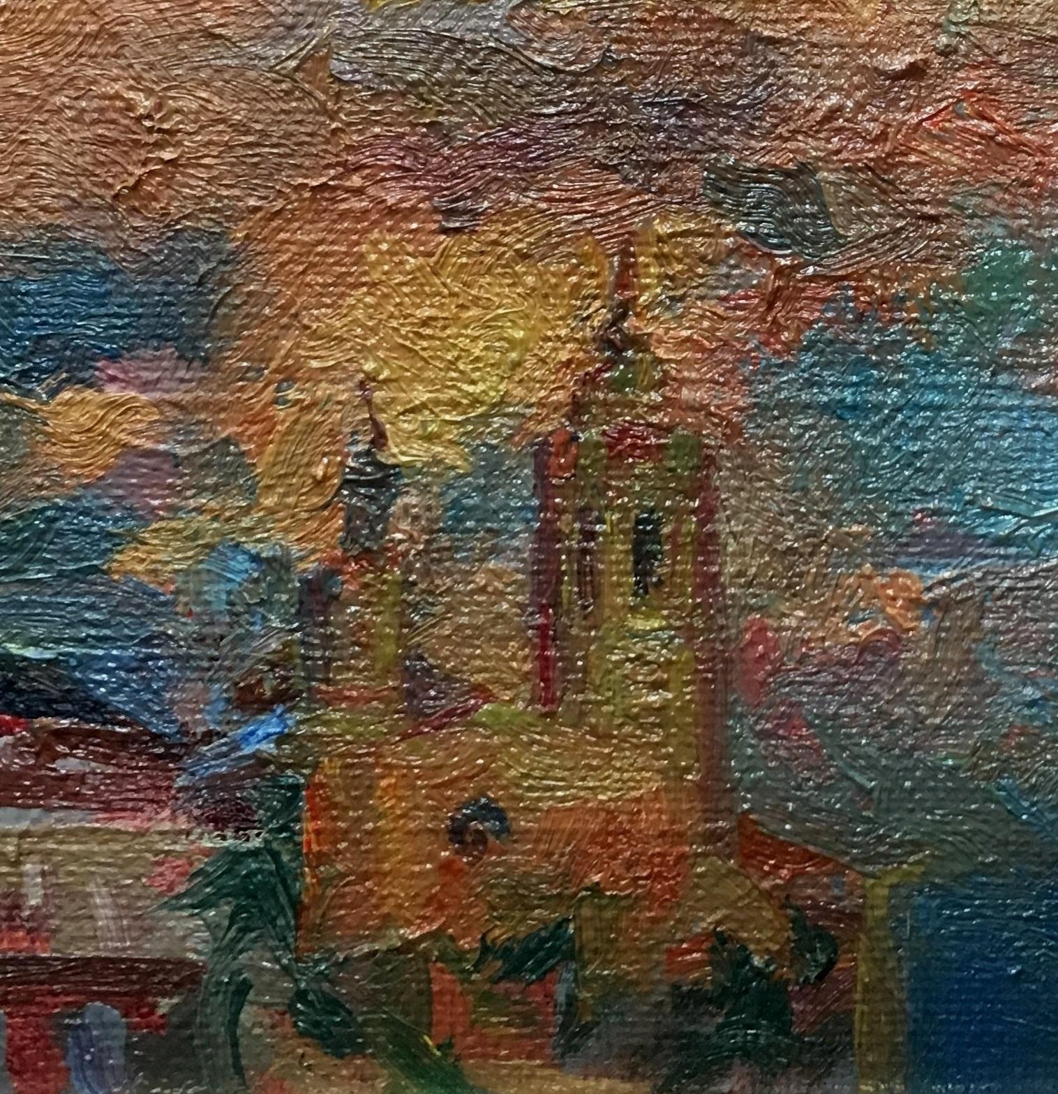 Nubes en Sitges cuadro al óleo impresionista original. 
Sola PUIG, Joan (Barcelona 1950 )

Joan SOLÁ pinta de una forma natural, que refleja a los Maestros Antiguos, empapándose del color, el aire, el olor y el aroma puro de su entorno. Lleva a su