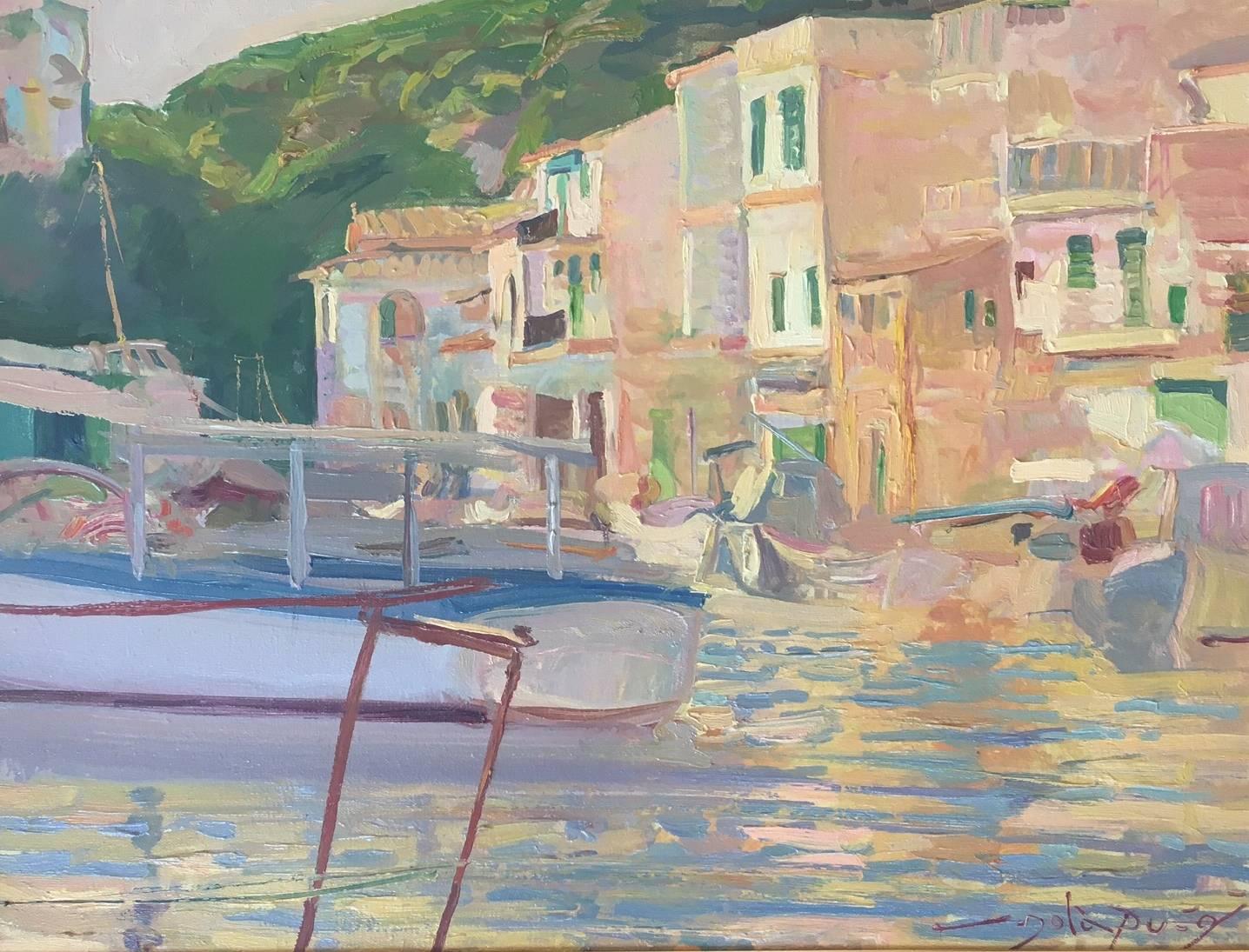 Sola Puig  Mallorca  Coast original impressionist canvas oil painting - Painting by Joan SOLA PUIG