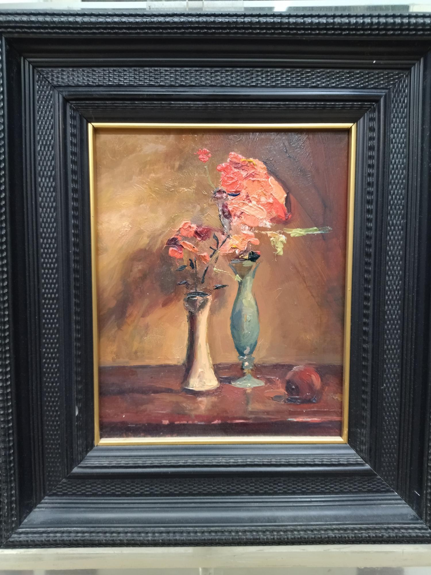 Sola Puig  JARRÓN DE FLORES  Pintura acrílica - Still-Life Painting Marrón de Joan SOLA PUIG
