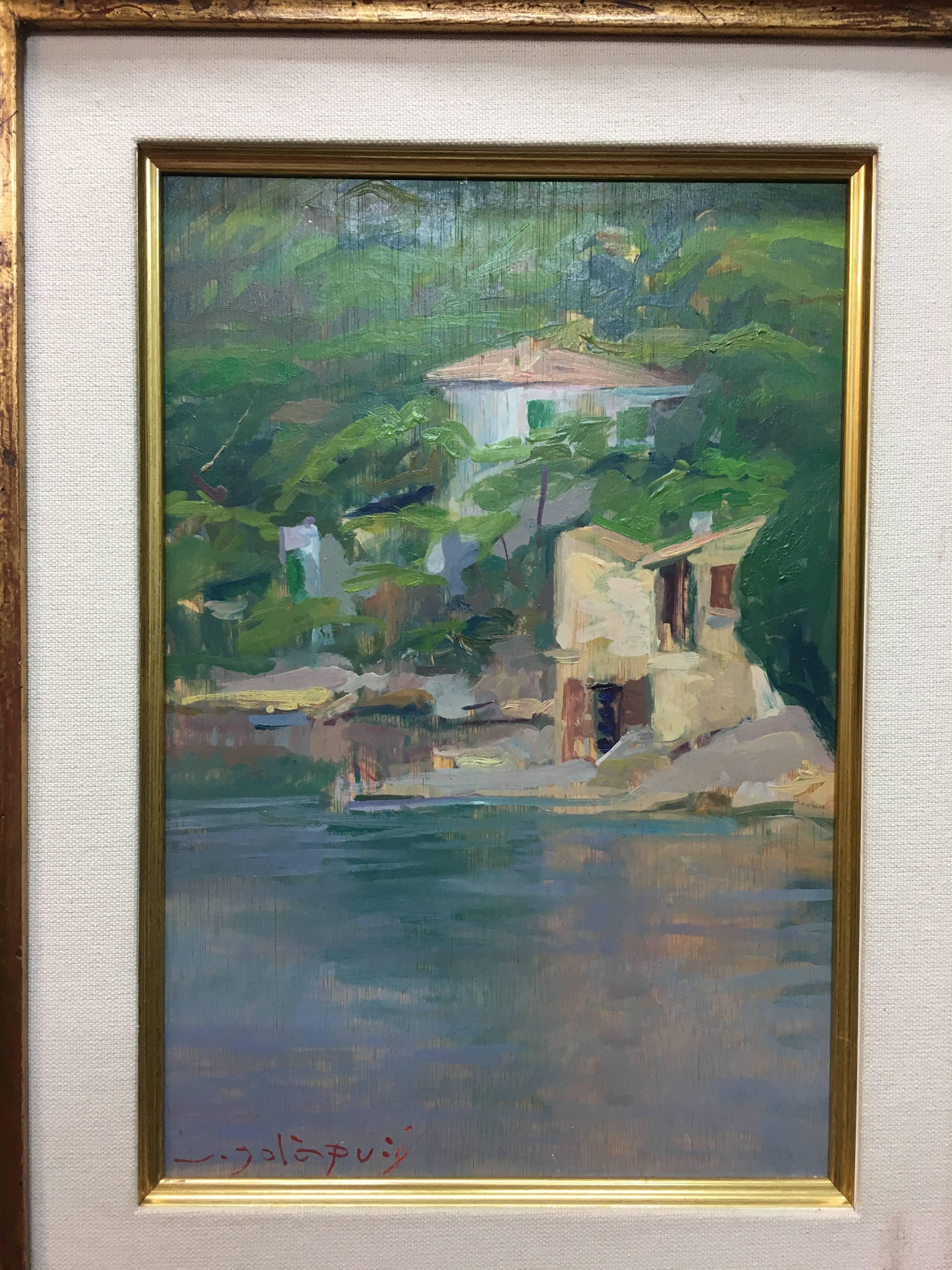 Sola Puig    Mallorca  Vertical Small original impressionist oil painting - Painting by Joan SOLA PUIG