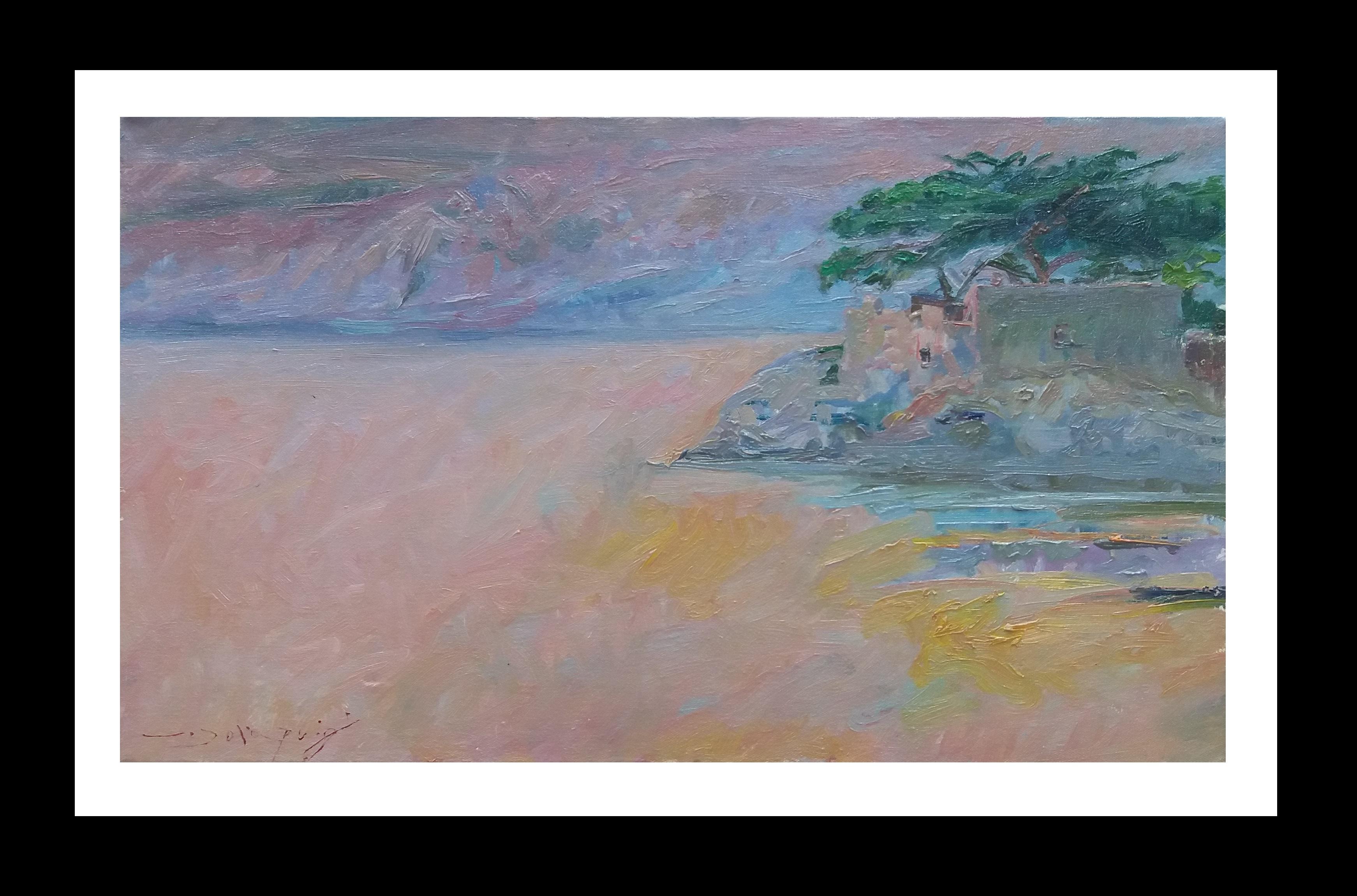 Landscape Painting de Joan SOLA PUIG - Sola  Playa Puig 36 Costa.  Puesta de sol pintura acrílica impresionista original