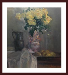 Sola Puig  Still-life Jug of Flowers. original impressionist  canvas Vertical