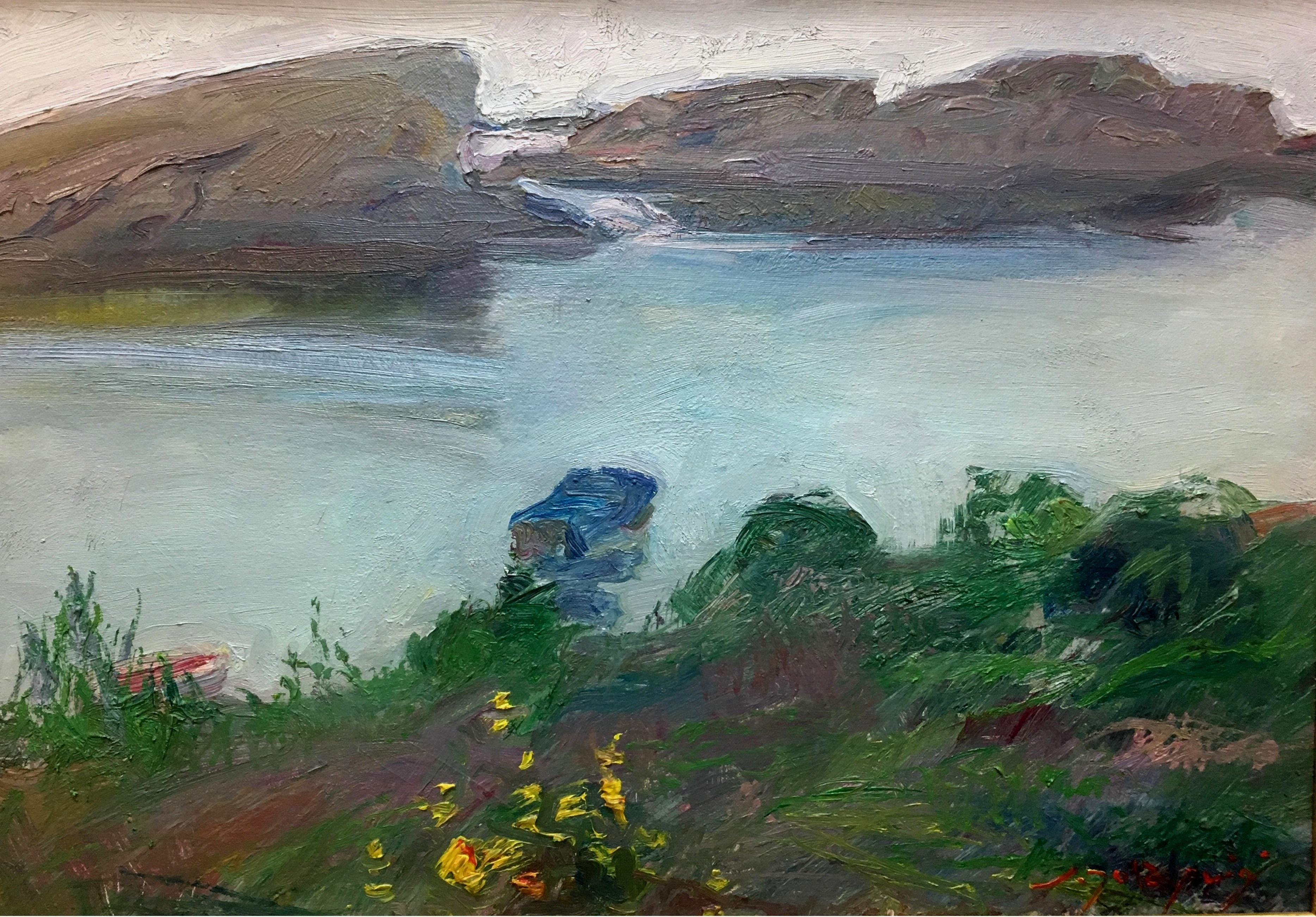 Sola Puig  Marine  Green Coast of Catalonia.  original impressionist oil  - Impressionist Painting by Joan SOLA PUIG