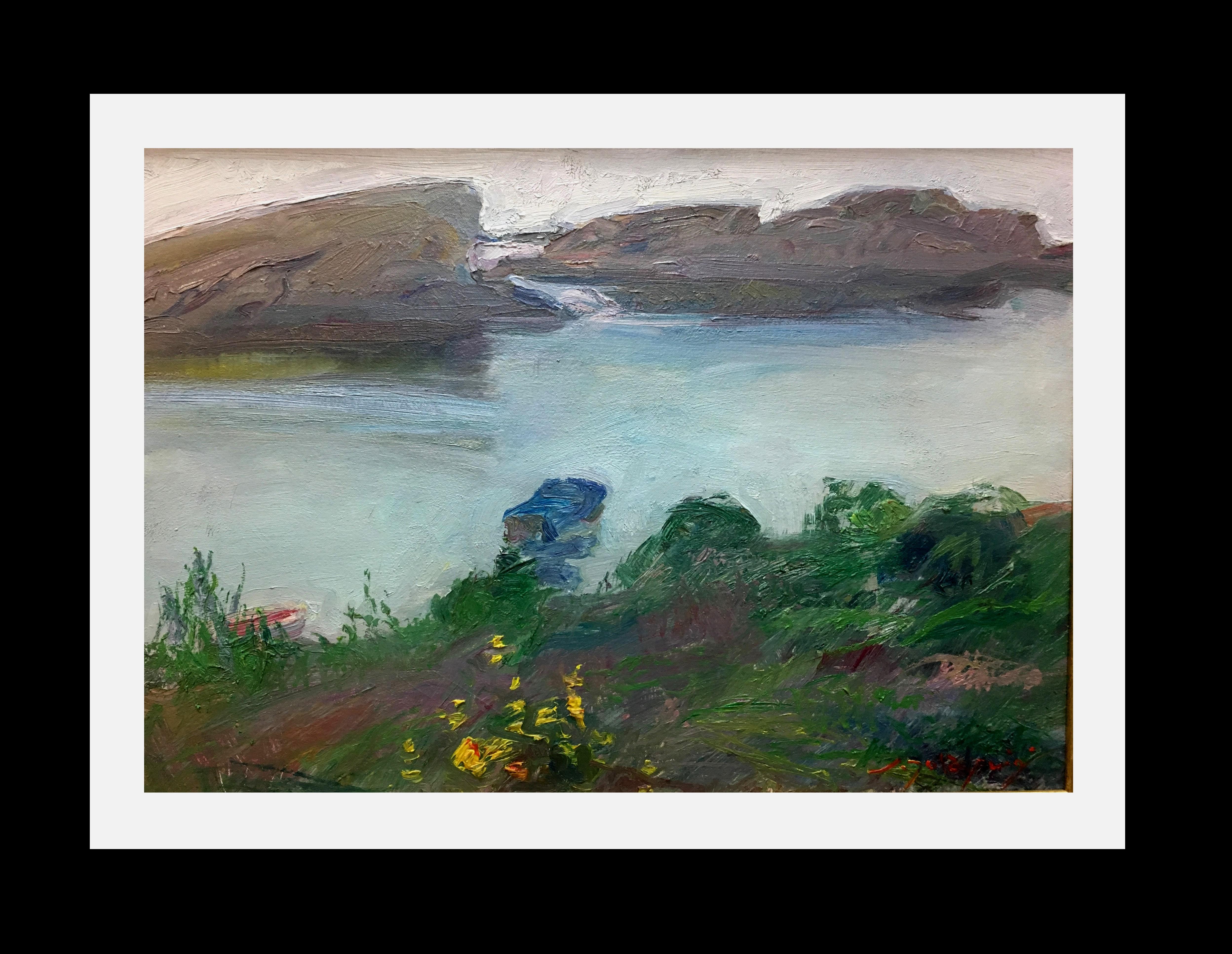 Joan SOLA PUIG Landscape Painting - Sola Puig  Marine  Green Coast of Catalonia.  original impressionist oil 