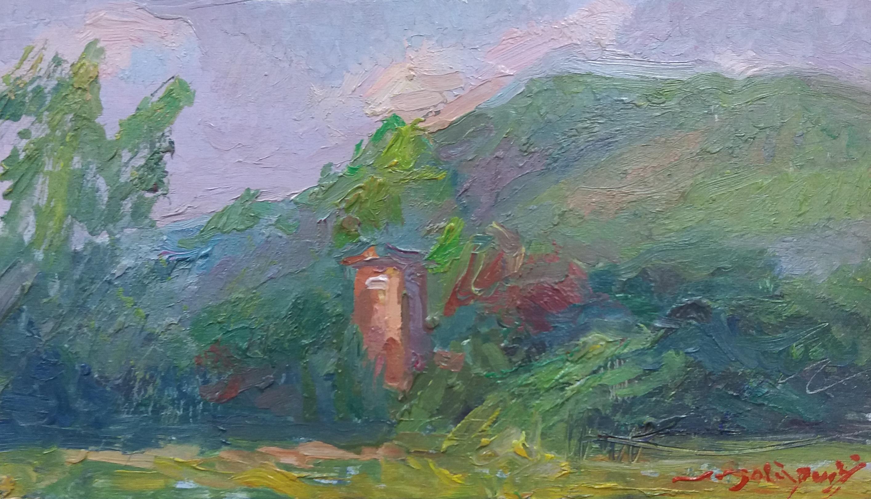 Sola Puig Mountains original  impressionist acrylic painting - Painting by Joan SOLA PUIG
