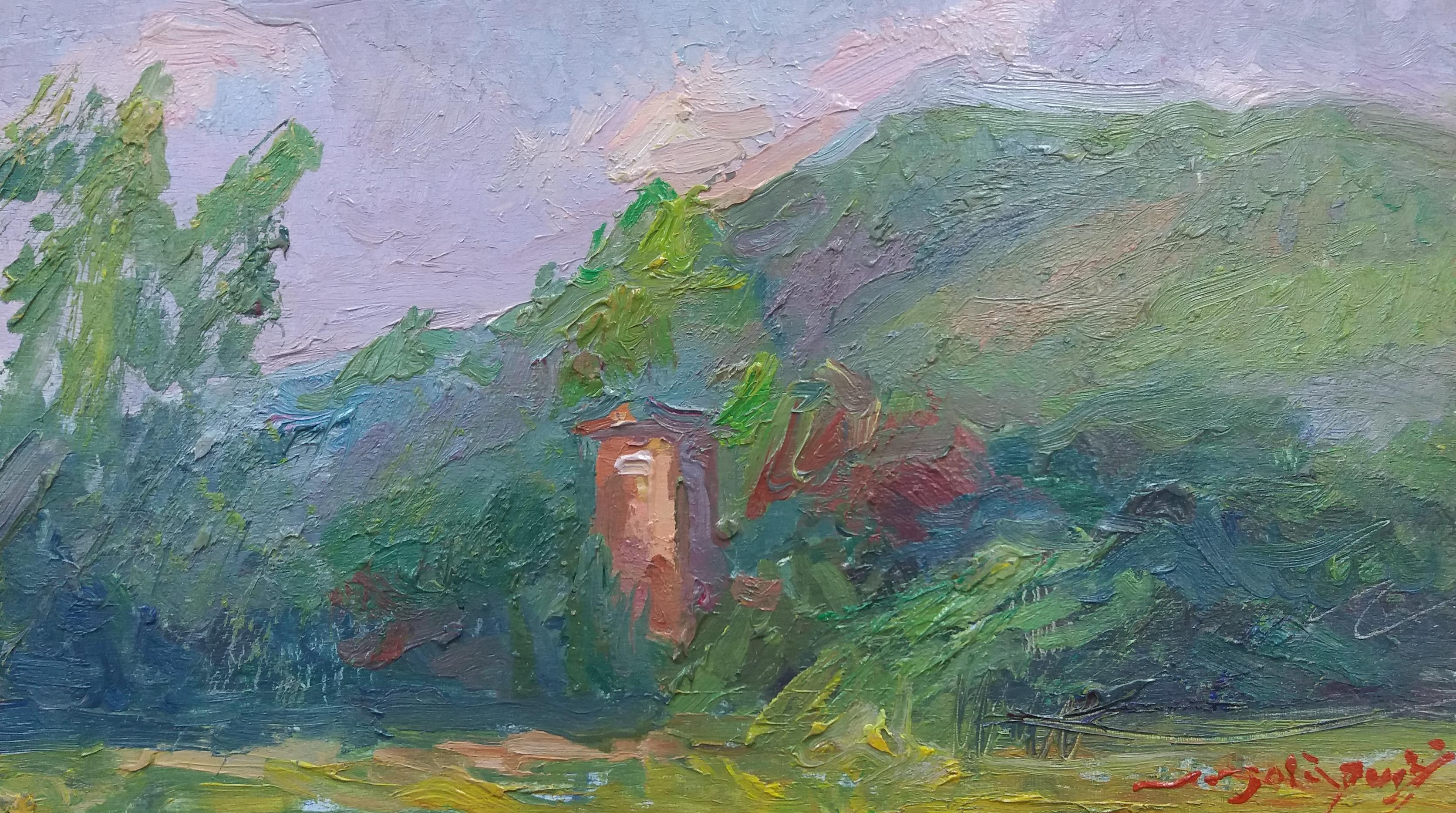 Sola Puig Mountains original  impressionist acrylic painting - Impressionist Painting by Joan SOLA PUIG