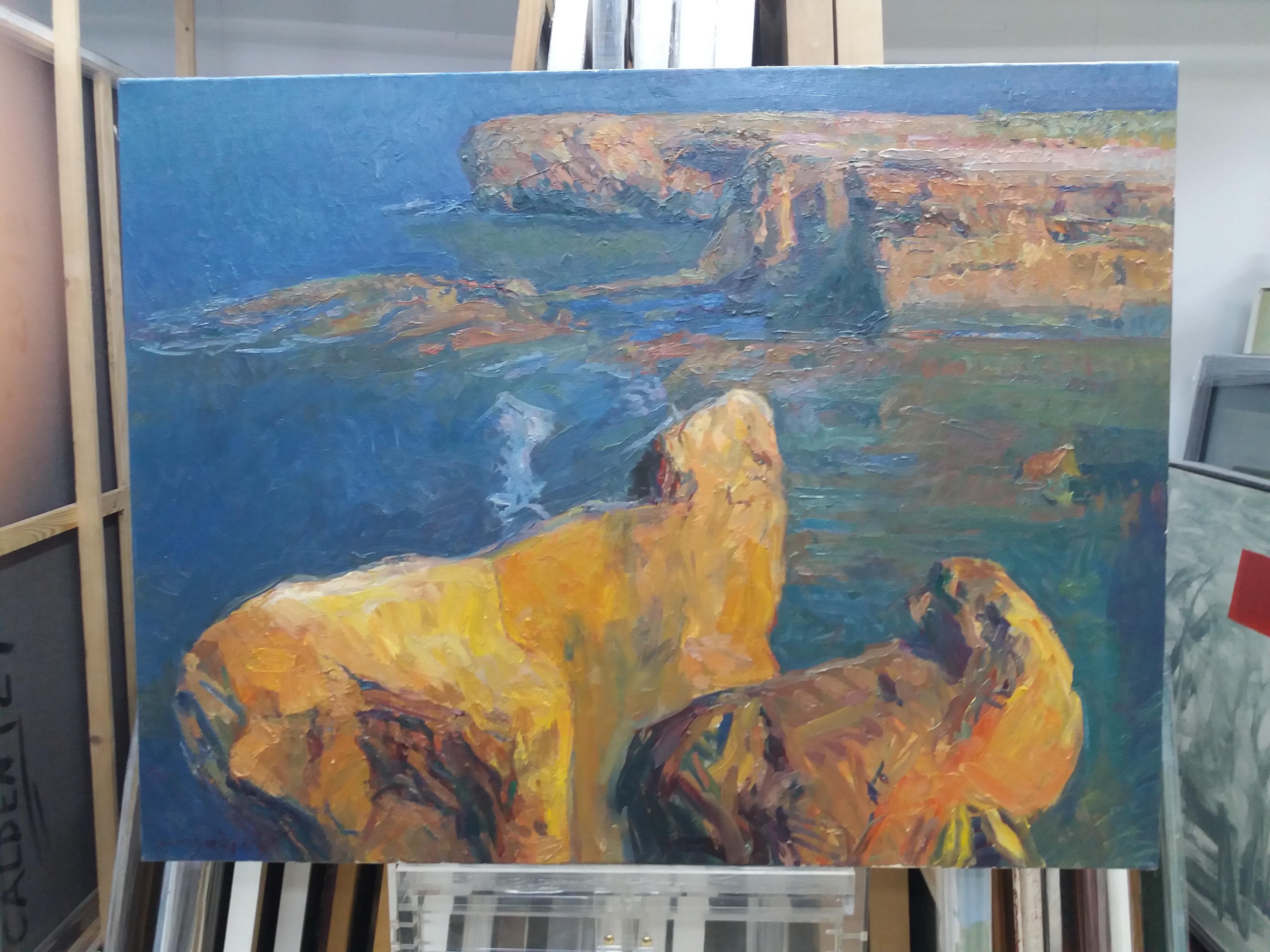 Sola Puig  Rocas en el mar pintura acrílica impresionista original - Painting de Joan SOLA PUIG
