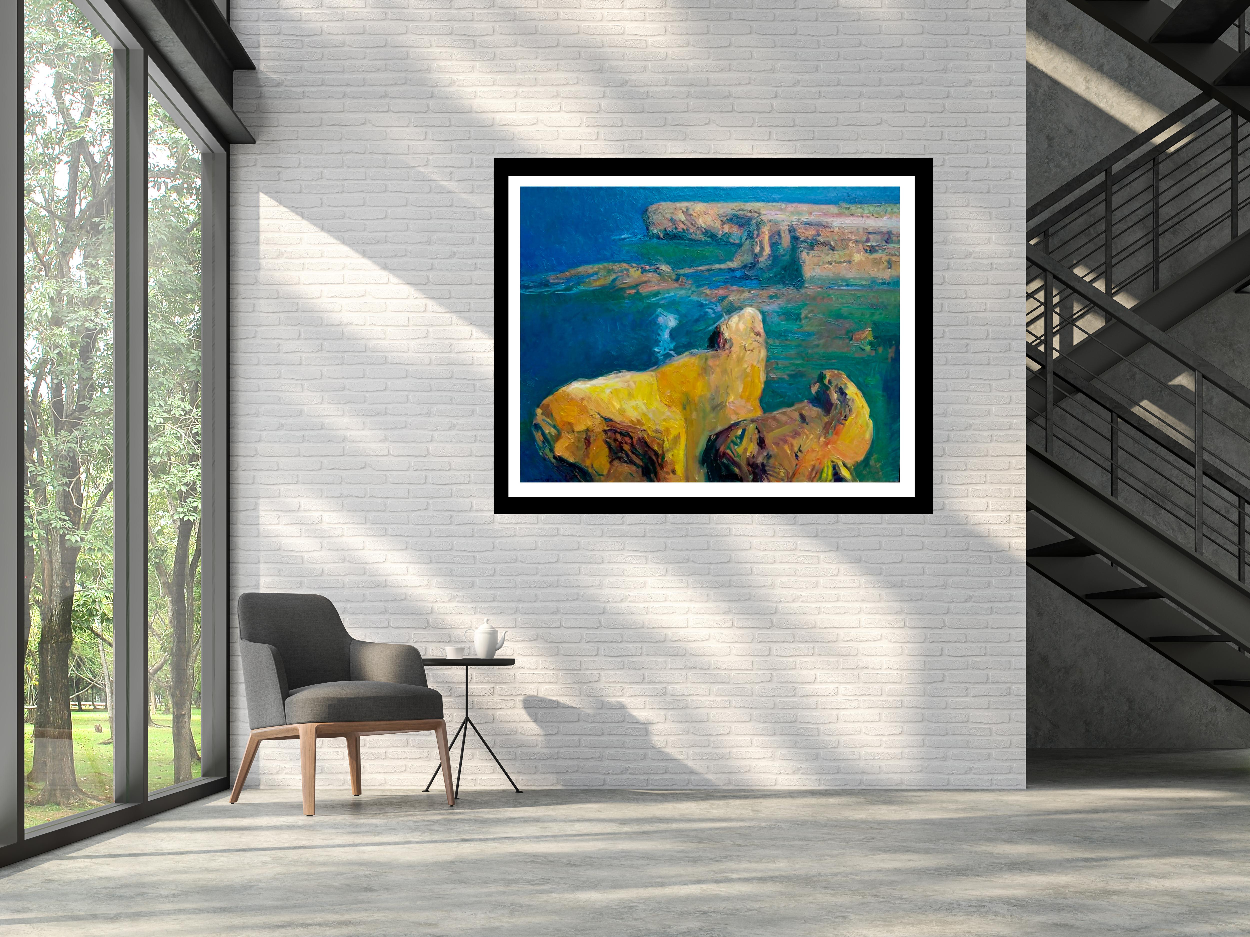 Sola Puig  Rocas en el mar pintura acrílica impresionista original en venta 1