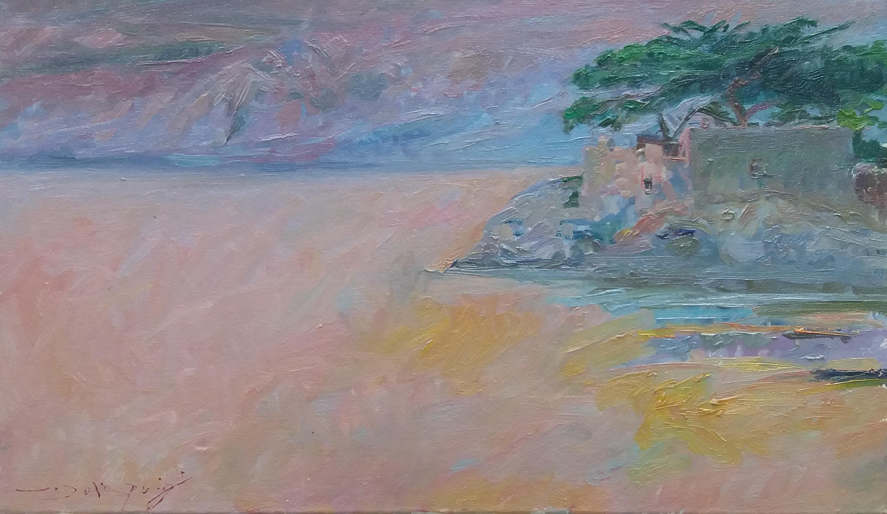 Sola  Puig  Beach Coast.  Sunset original impressionist acrylic painting - Painting by Joan SOLA PUIG