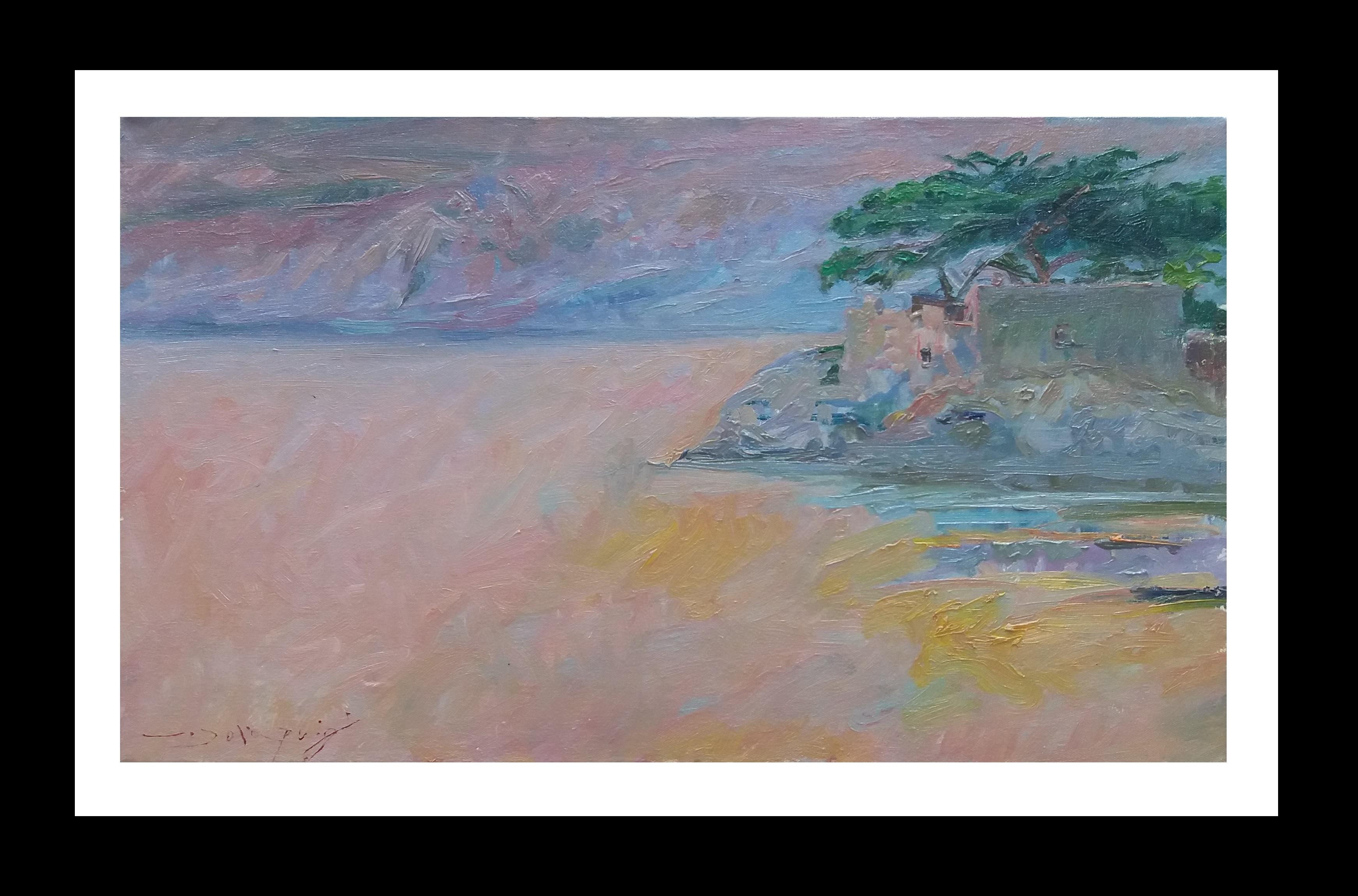 Joan SOLA PUIG Landscape Painting - Sola  Puig  Beach Coast.  Sunset original impressionist acrylic painting