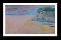 Retro Sola  Puig  Beach Coast.  Sunset original impressionist acrylic painting