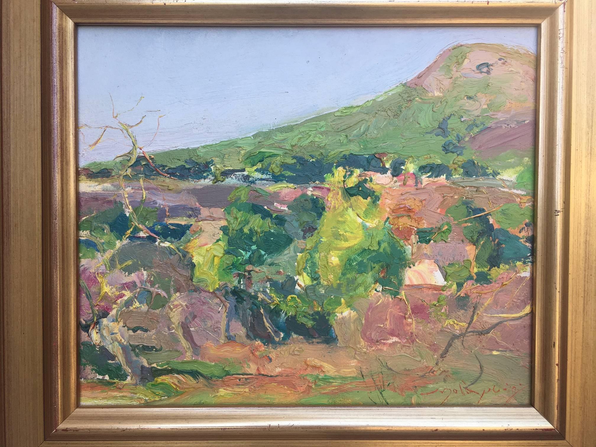 Sola Puig    Landscape in Green original impressionist oil canvas painting For Sale 1