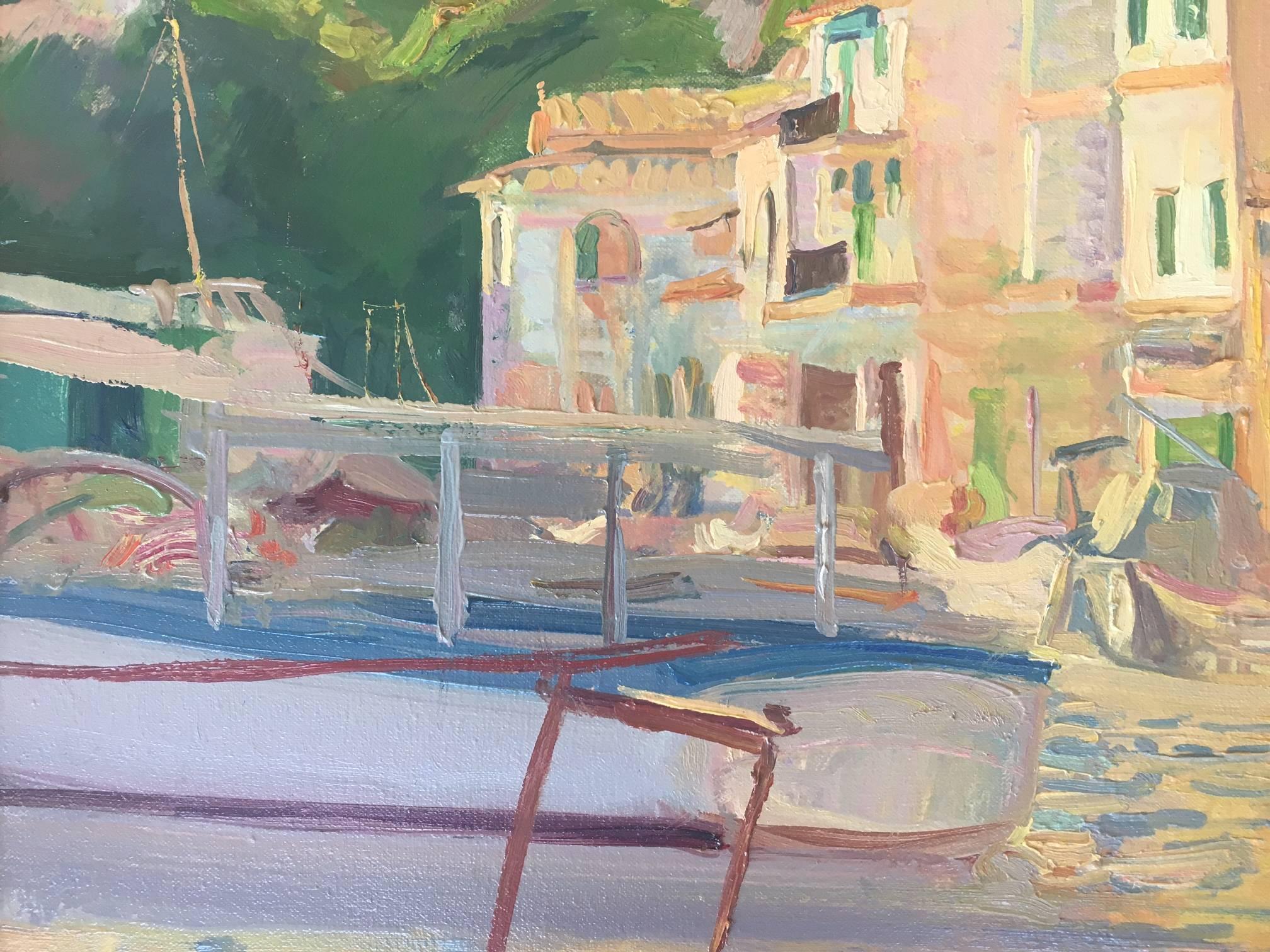 Sola Puig  Mallorca  Costa pintura al óleo sobre lienzo impresionista original - Landscape Painting Marrón de Joan SOLA PUIG