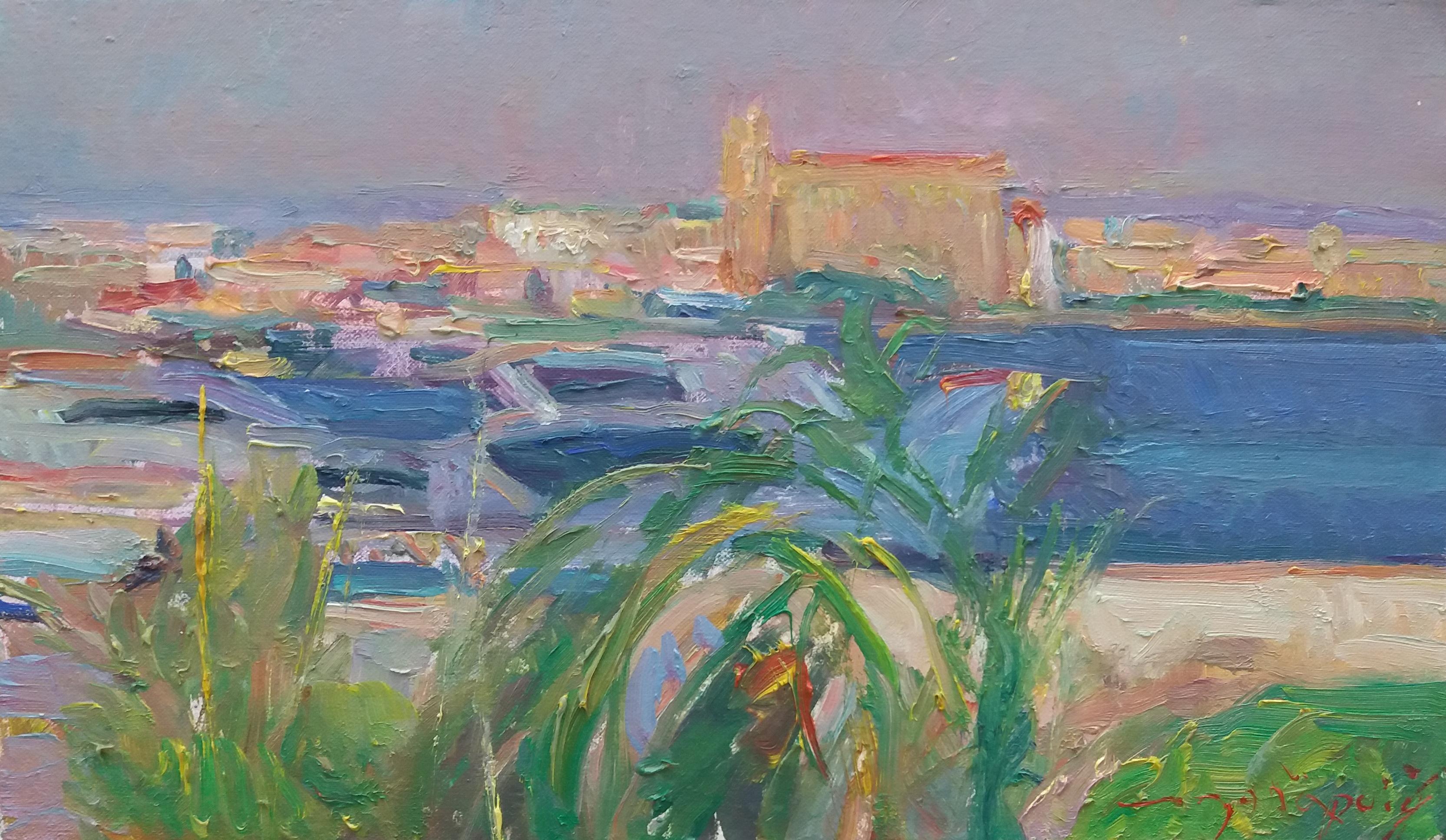 Sola Puig  Palma Mallorca  Bay pintura acrílica impresionista original - Painting de Joan SOLA PUIG