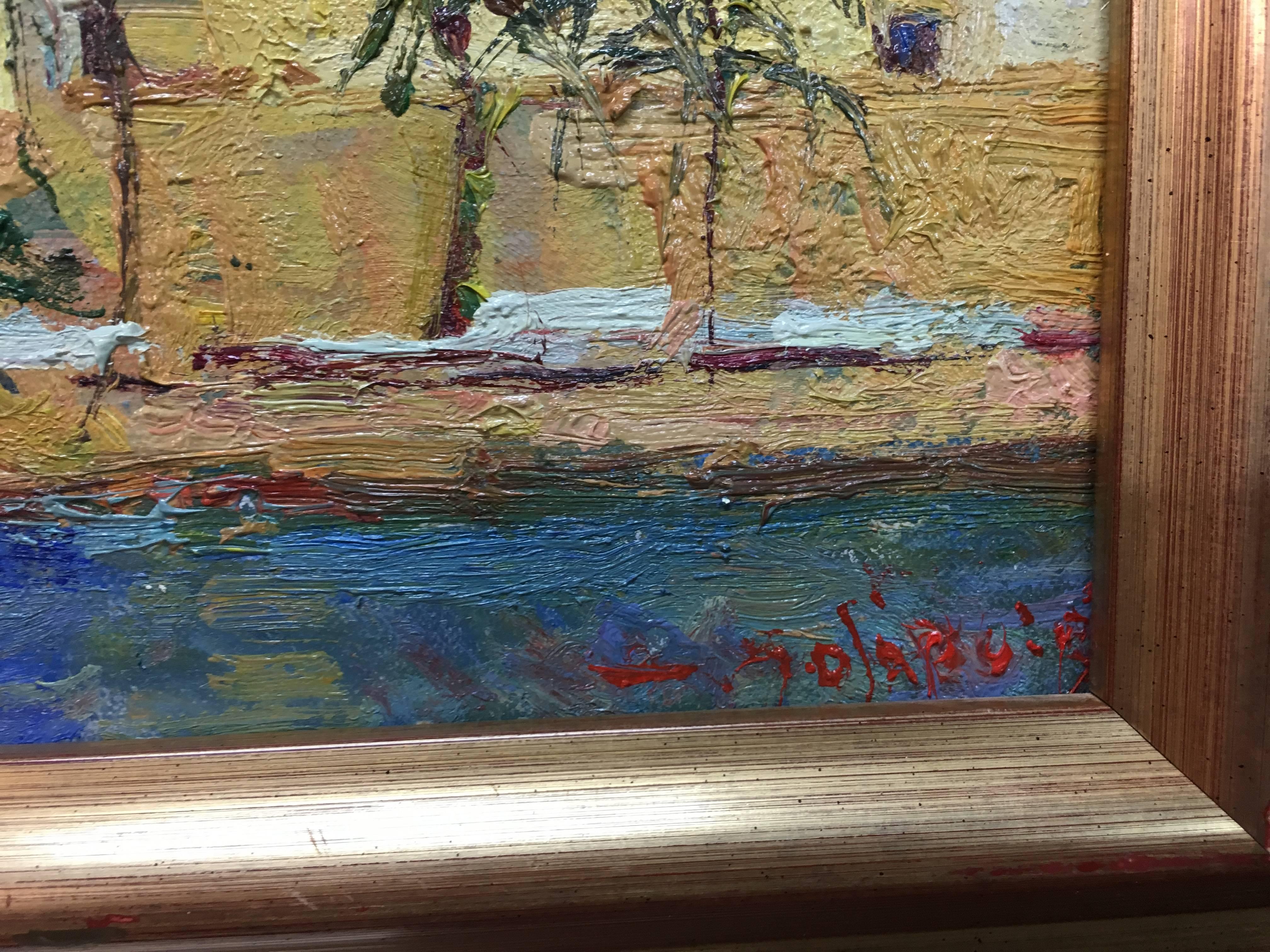 SOLA PUIG  Peinture à l'huile originale impressionniste sur toile de Sitges - Impressionnisme Painting par Joan SOLA PUIG