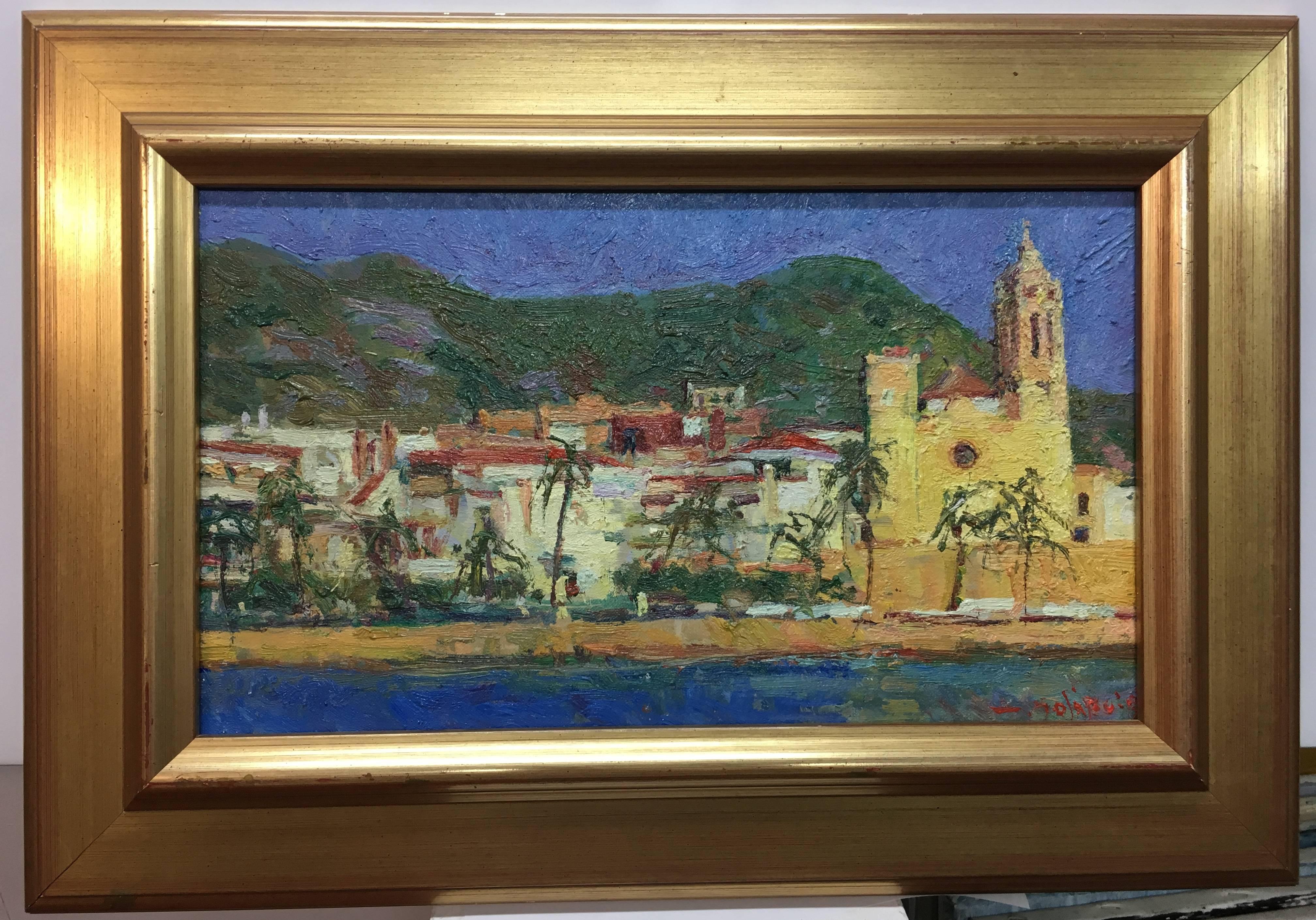 Joan SOLA PUIG Landscape Painting - SOLA PUIG  Sitges original impressionist oil canvas painting