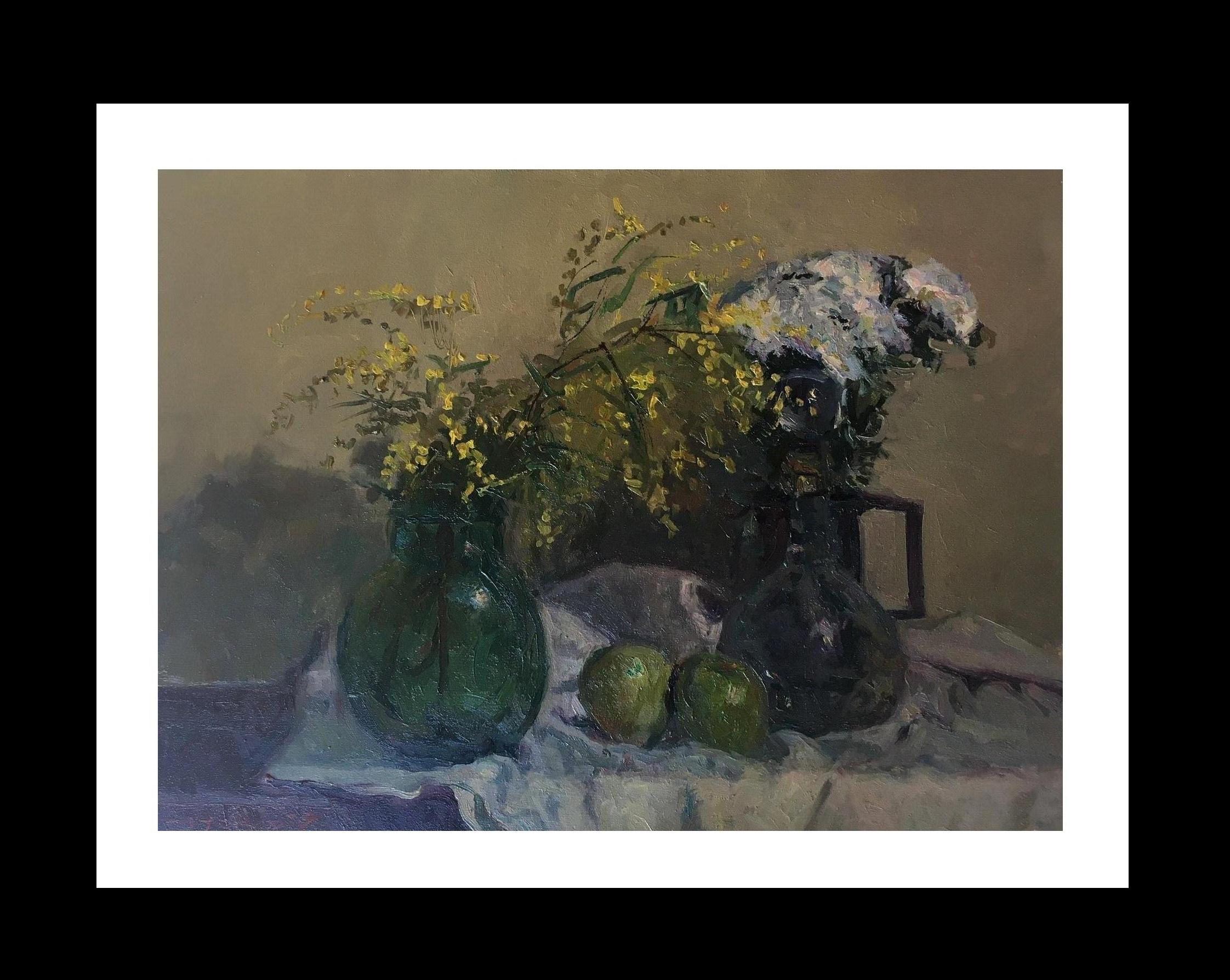Joan SOLA PUIG Still-Life Painting – Sola Puig   Stillleben  Mimosas und Früchte. Original-Impressionismus 