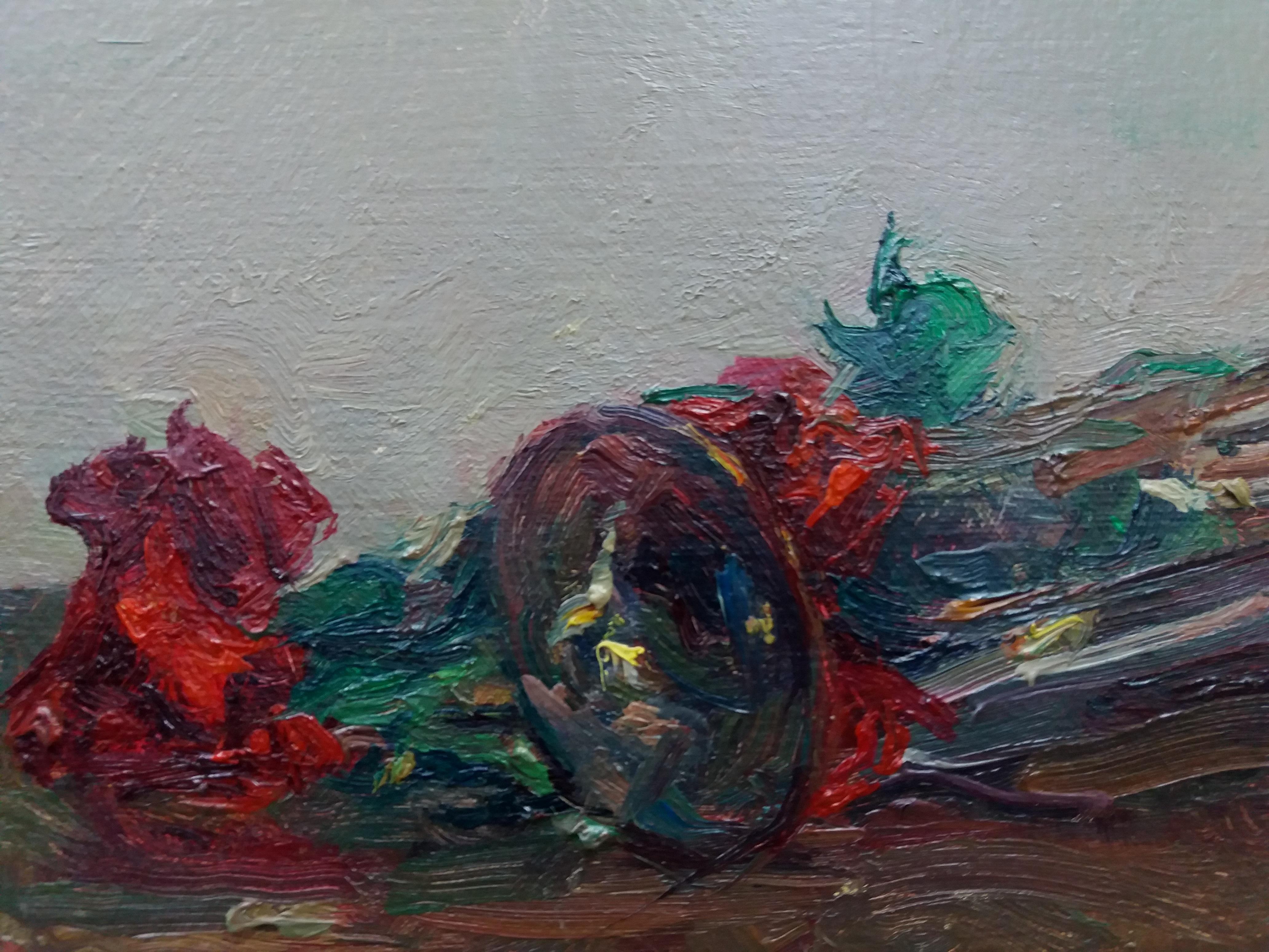 SOLA PUIG   Clavel y trompeta pintura acrílica impresionista original - Painting Impresionista de Joan SOLA PUIG