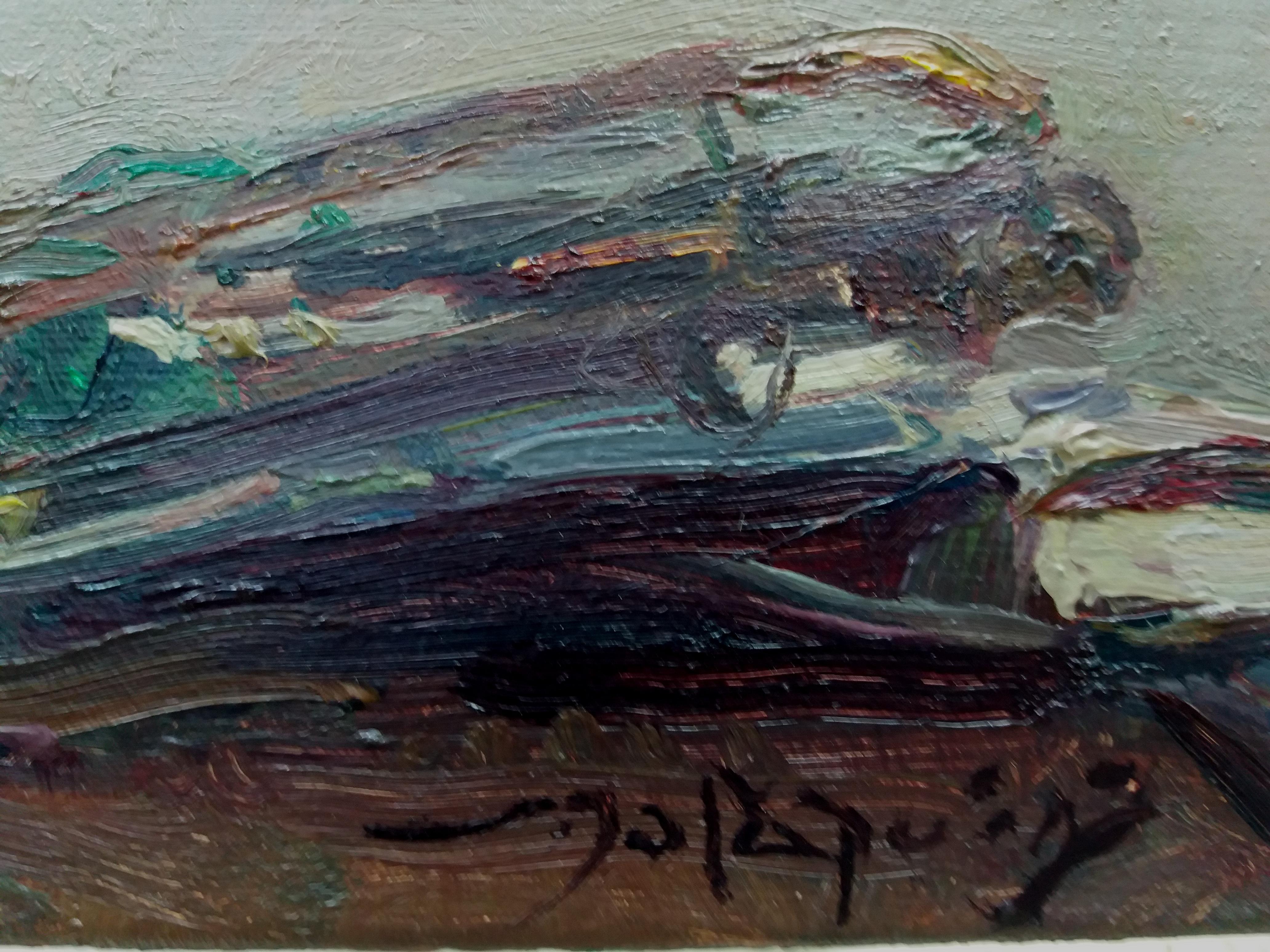 SOLA PUIG   Oeillet et trompette peinture acrylique impressionniste originale - Noir Still-Life Painting par Joan SOLA PUIG