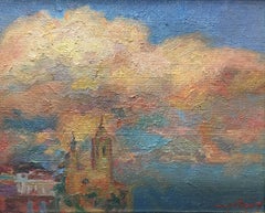 Sola Puig  Clouds on Sitges original impressionist oil canvas painting