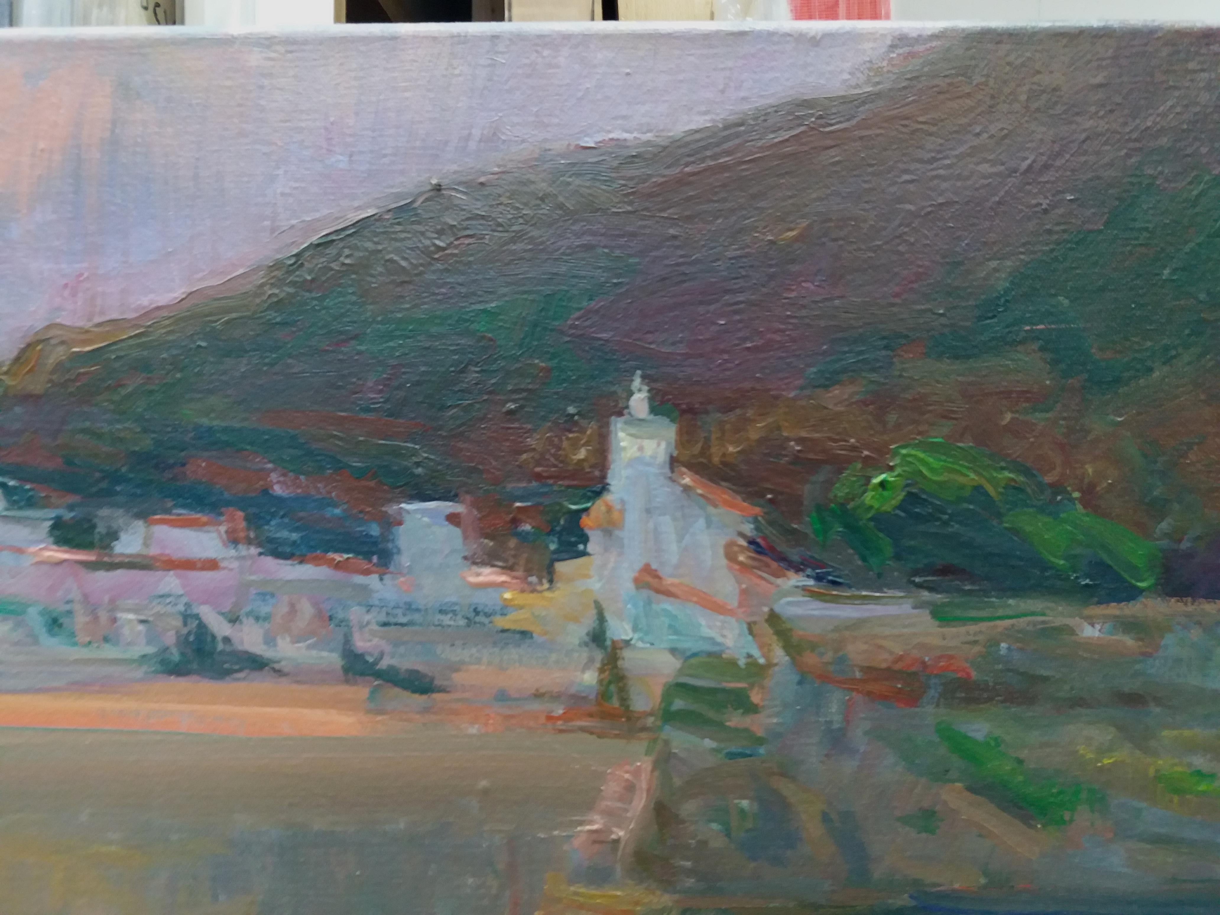 Sola Puig  Originales impressionistisches Acrylgemälde an der Küste (Schwarz), Landscape Painting, von Joan SOLA PUIG