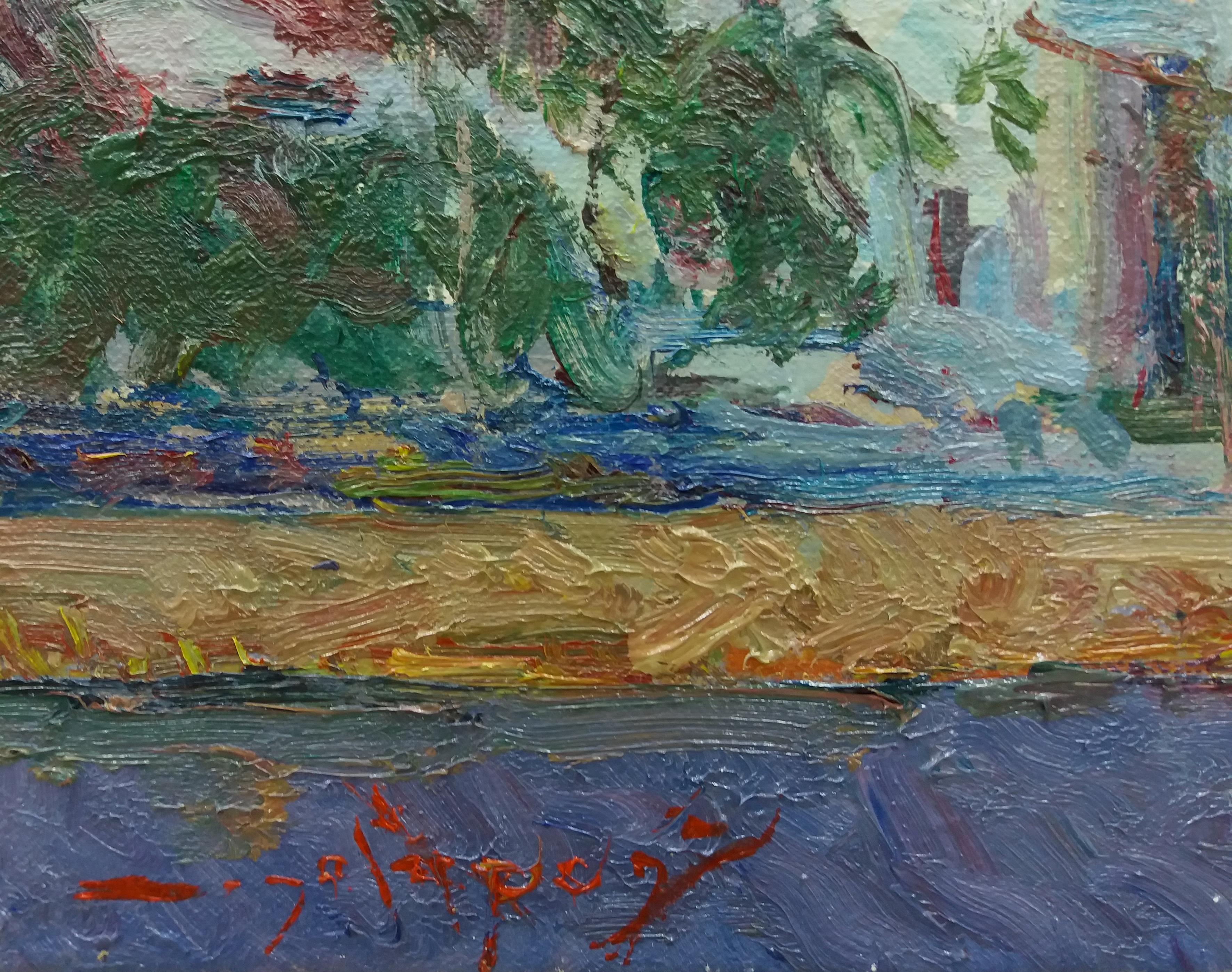 Sola Puig   Côte  Peinture à l'acrylique impressionniste originale de Sitges - Impressionnisme Painting par Joan SOLA PUIG