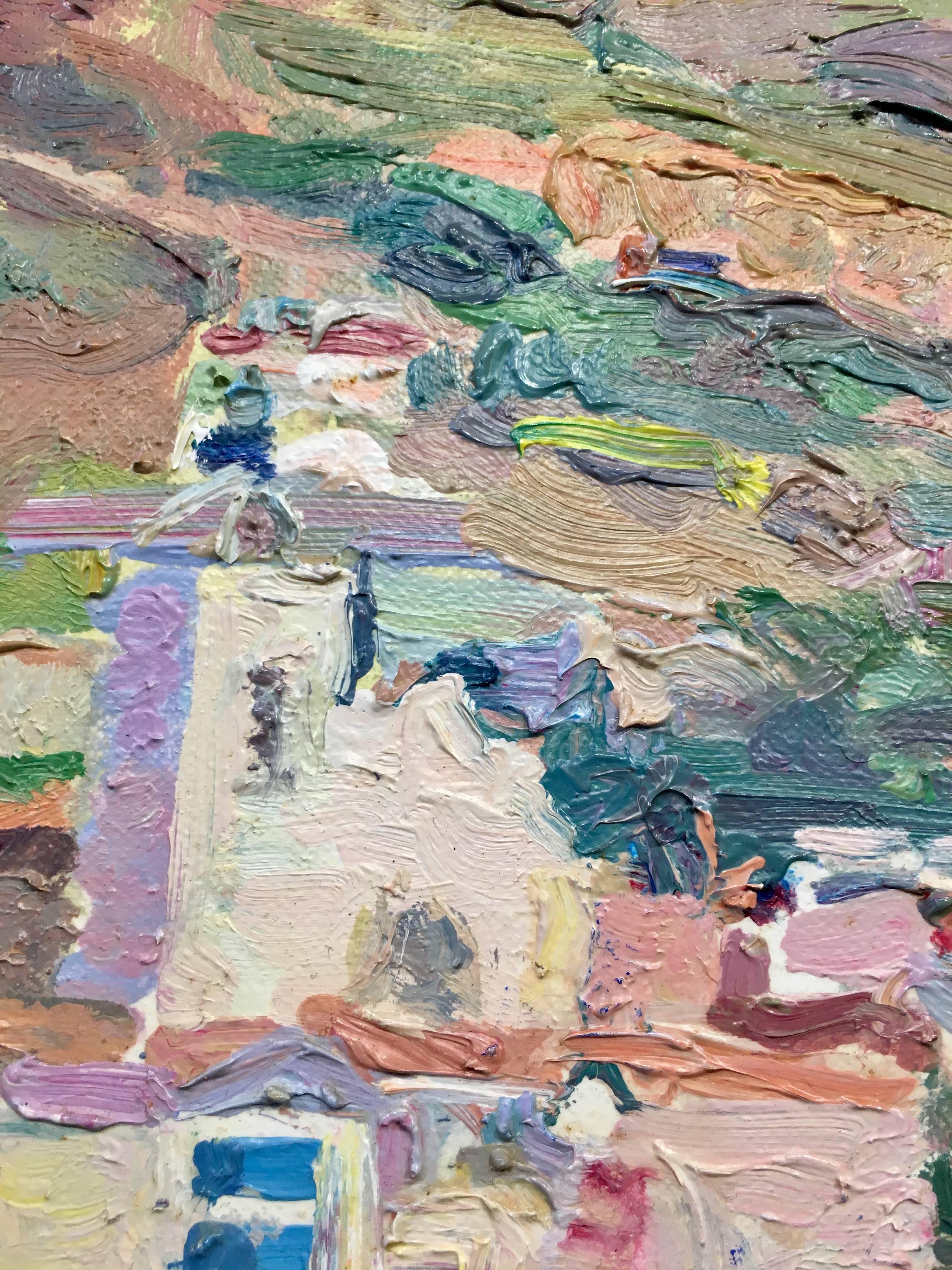 Sola Puig  Costa  Playa de la ciudad  Vertical  acrílico impresionista original - Painting de Joan SOLA PUIG