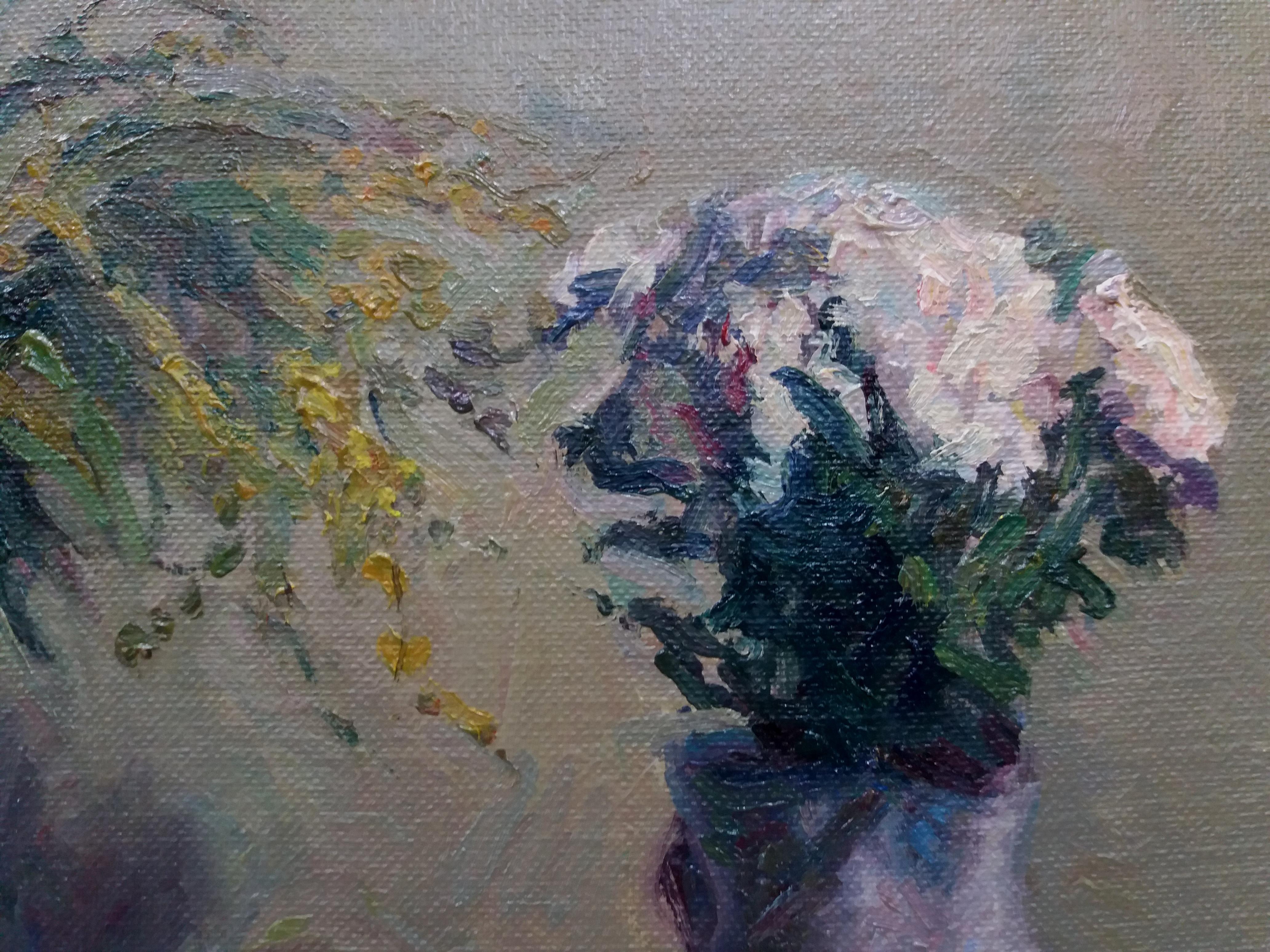 SOLA PUIG  Flores pintura acrílica impresionista original - Still-Life Painting Negro de Joan SOLA PUIG