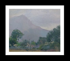 Retro SOLA PUIG   Green landscape with mountain Original impressionist  painting