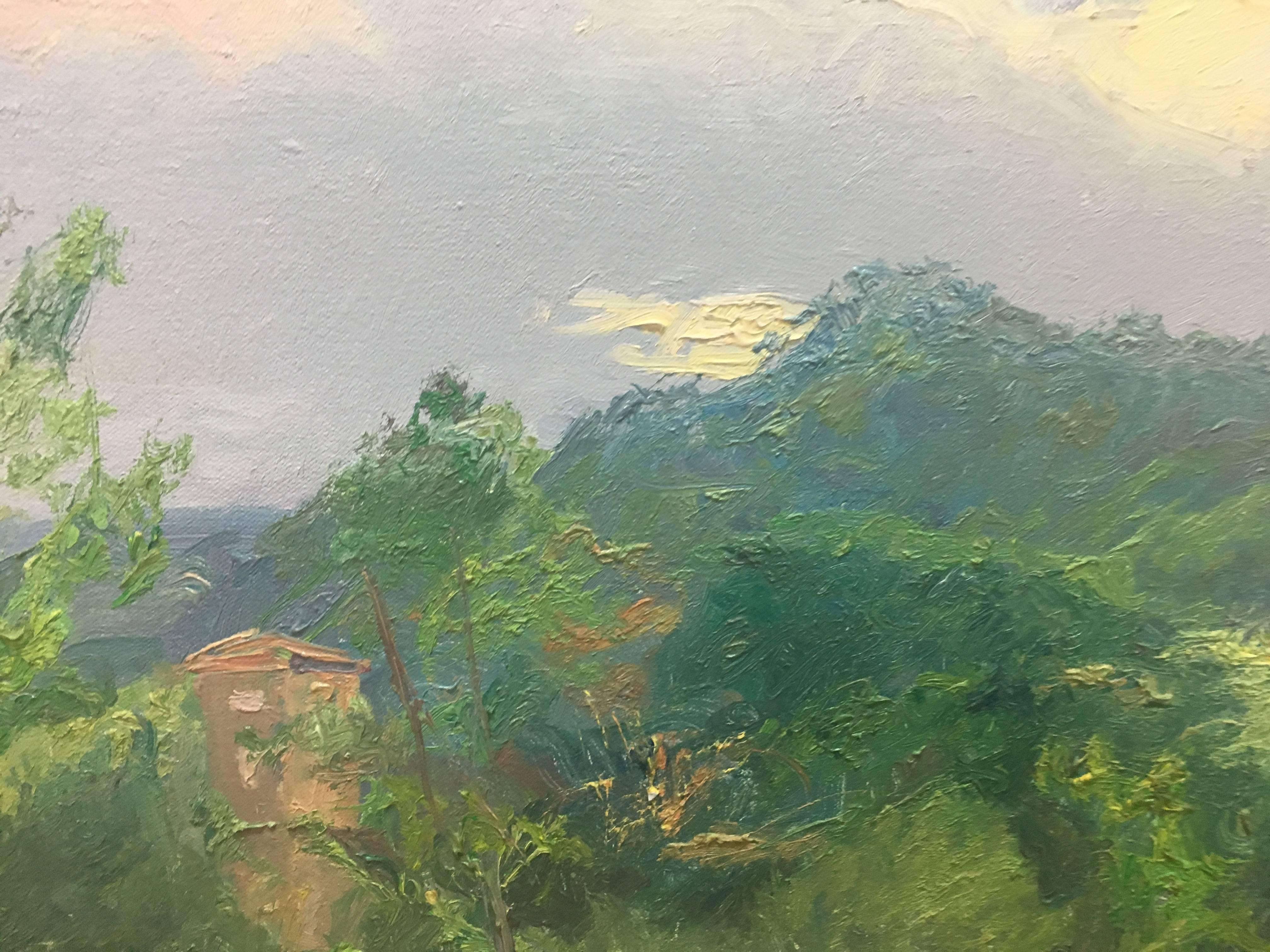 Sola Puig    Landschaft  Grün  Original impressionistisches Ölgemälde auf Leinwand im Angebot 2