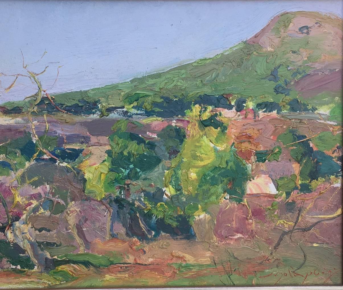 Sola Puig   Paisaje en verde pintura al óleo original impresionista - Painting de Joan SOLA PUIG