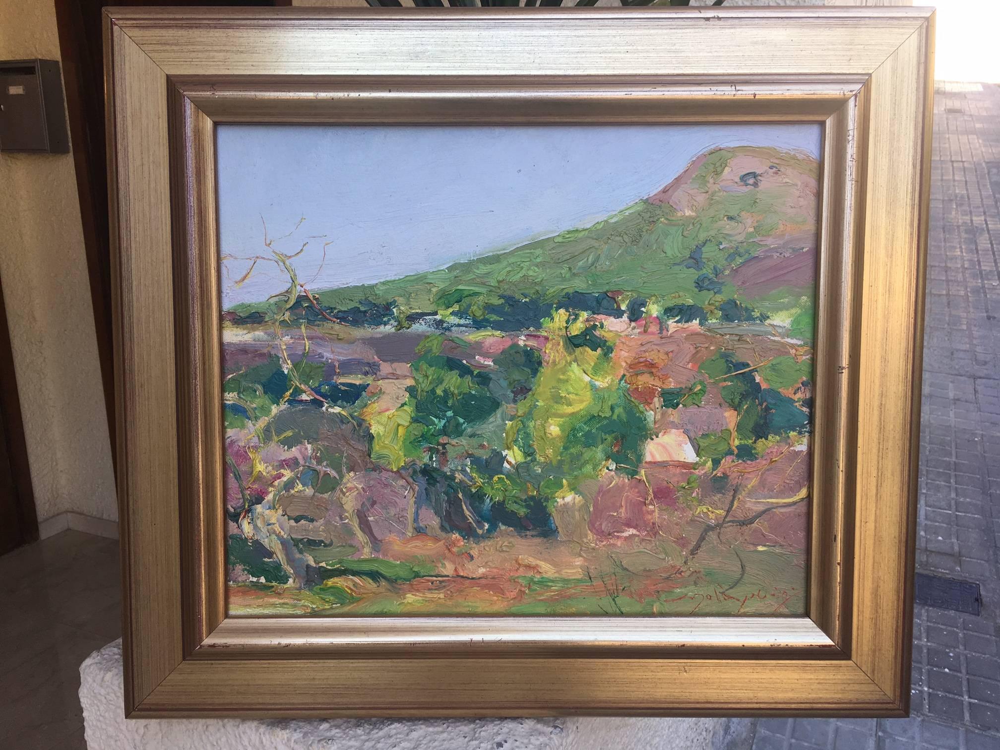 Sola Puig   Paisaje en verde pintura al óleo original impresionista - Landscape Painting Negro de Joan SOLA PUIG
