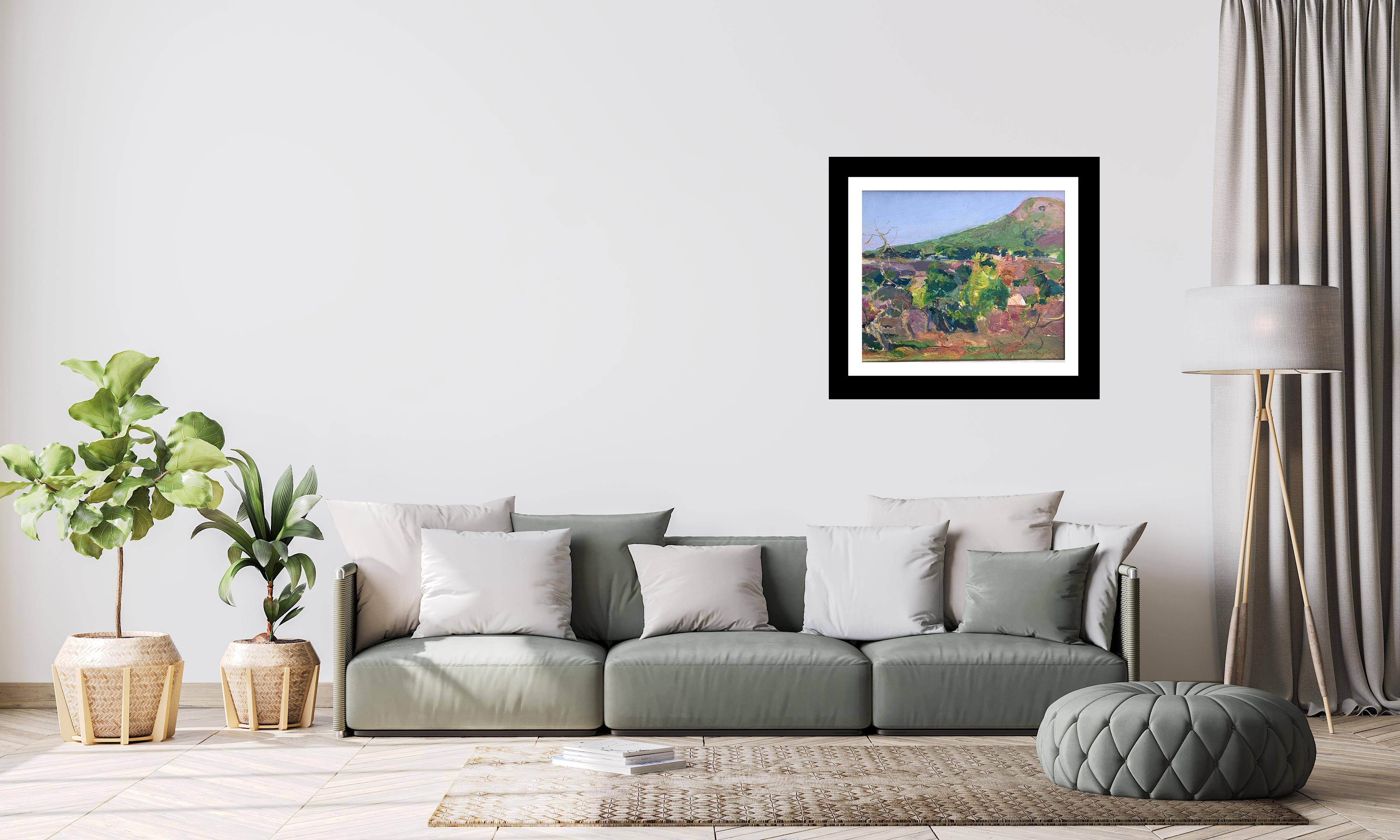 Sola Puig   Paisaje en verde pintura al óleo original impresionista en venta 3